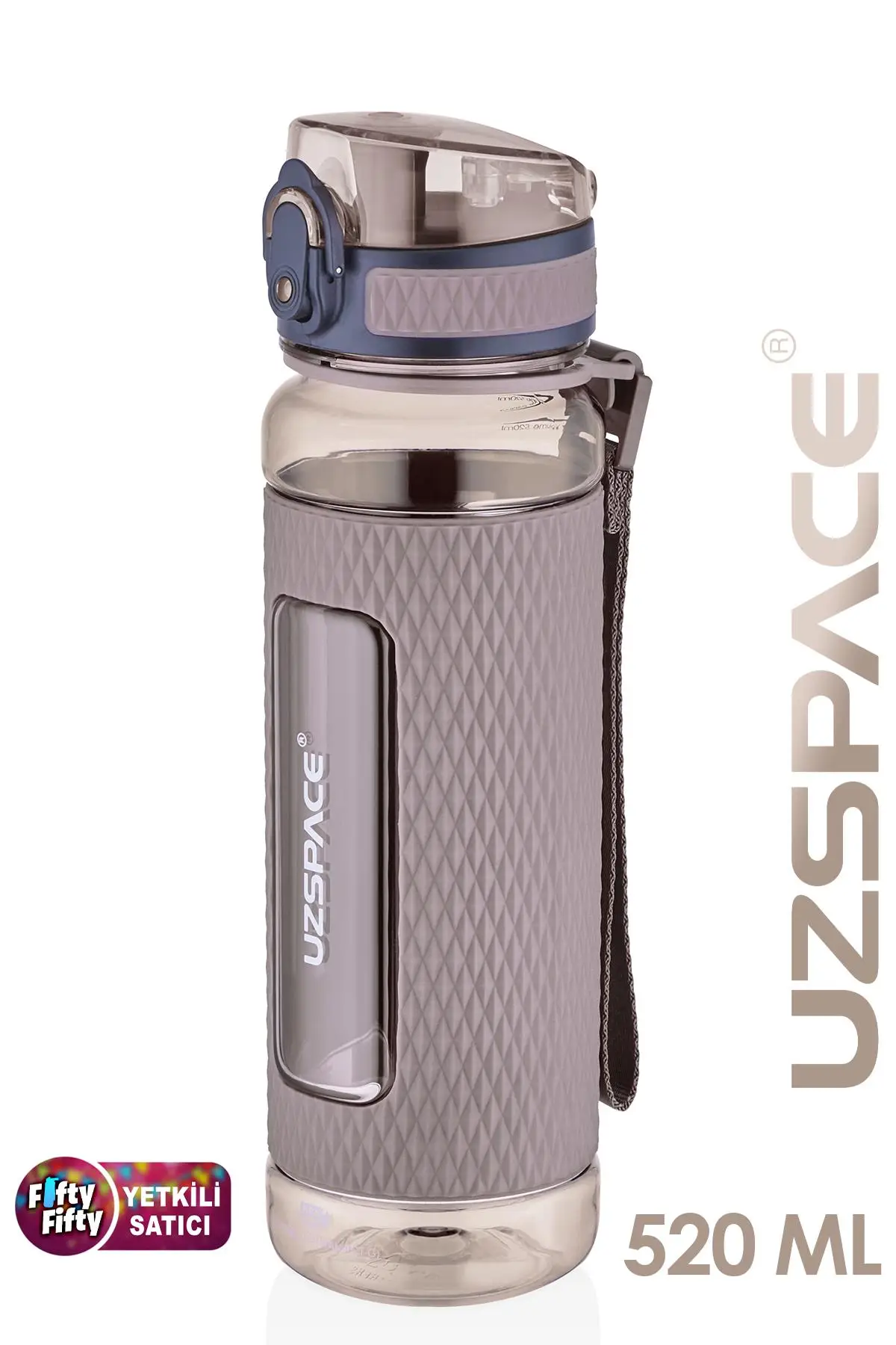 Uzspace FiftyFifty 520ml Tritan Su Matarası Silikon Korumalı Kaydırmaz Gövde - Kahverengi