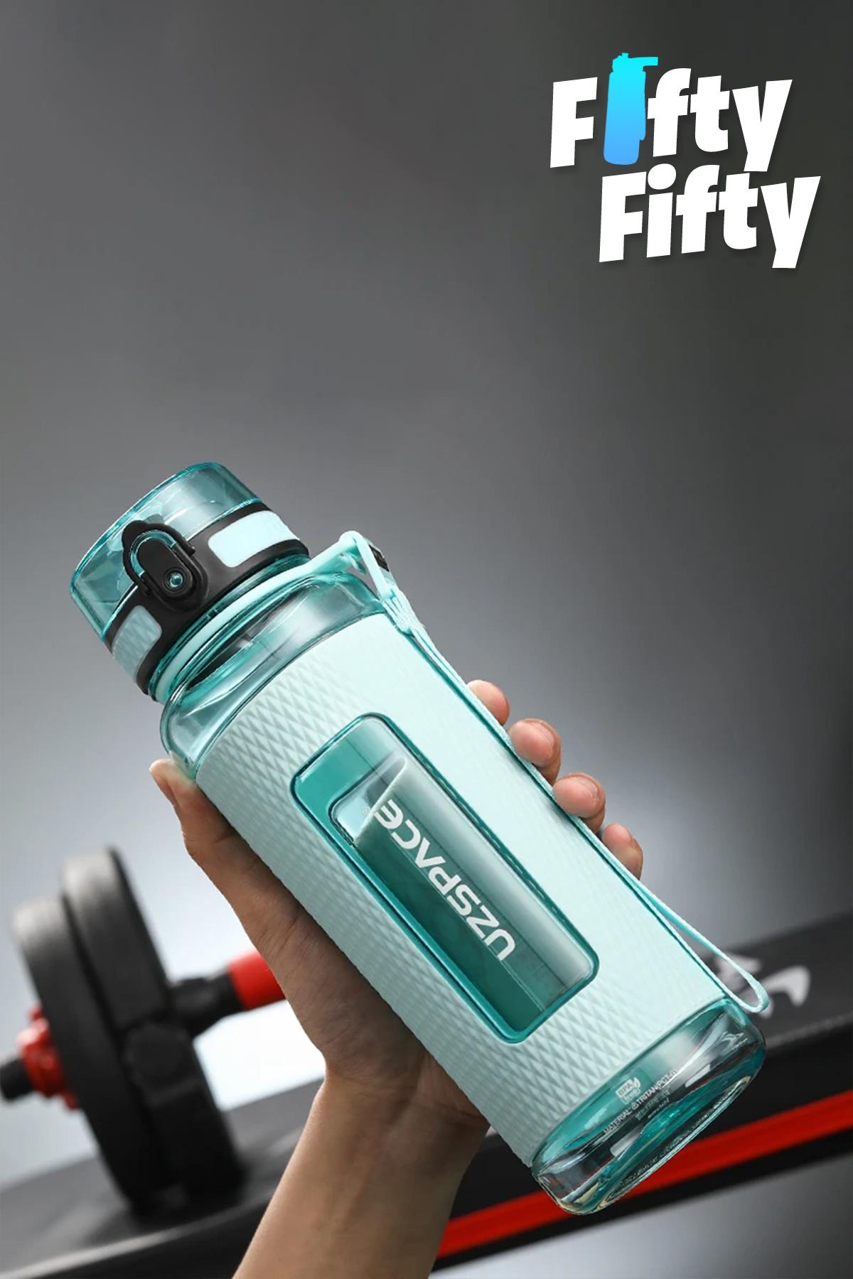 Uzspace FiftyFifty 800ml -BÜYÜK BOY- Tritan Su Matarası Silikon Korumalı Kaydırmaz Gövde
