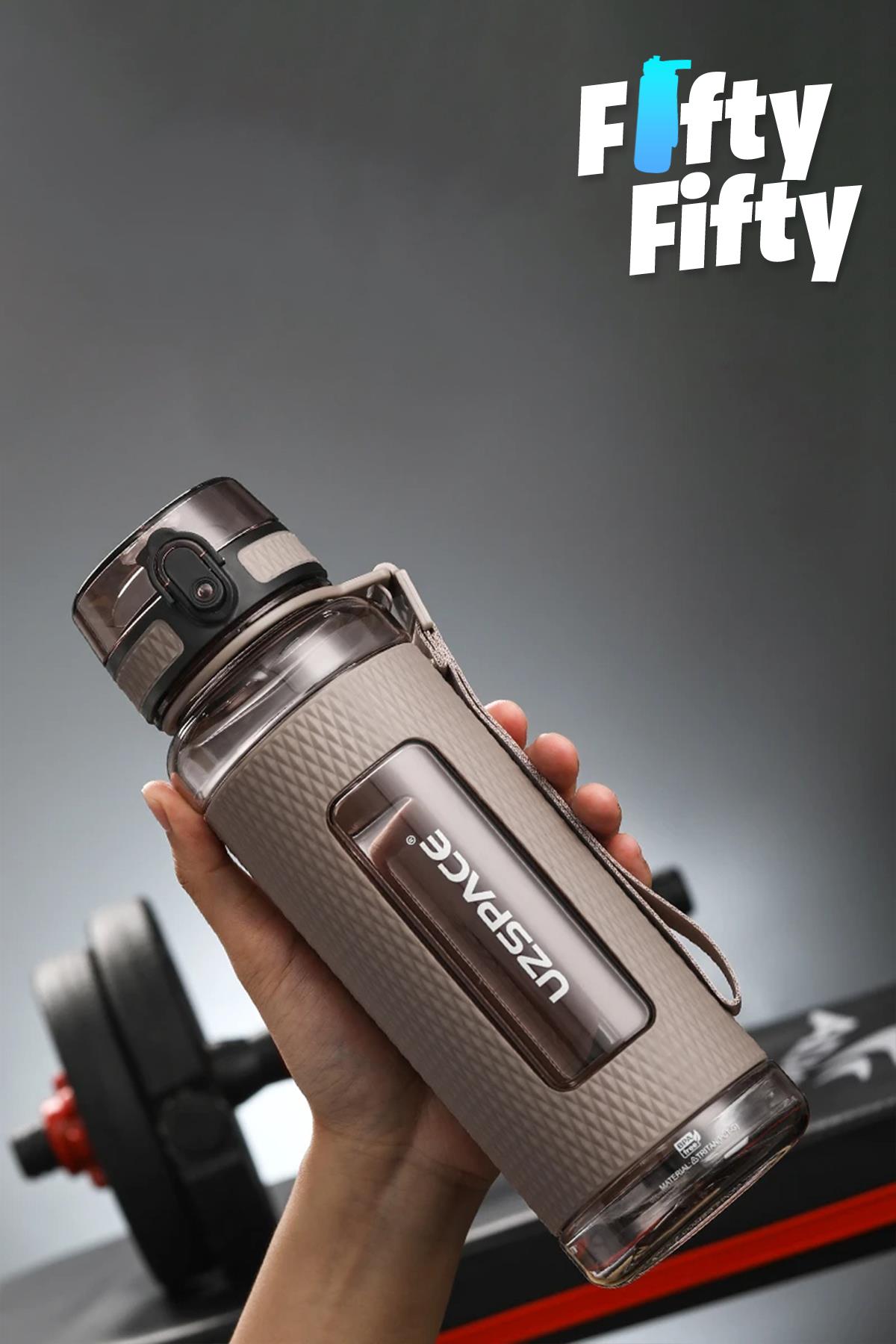 Uzspace FiftyFifty 800ml -BÜYÜK BOY- Tritan Su Matarası Silikon Korumalı Kaydırmaz Gövde