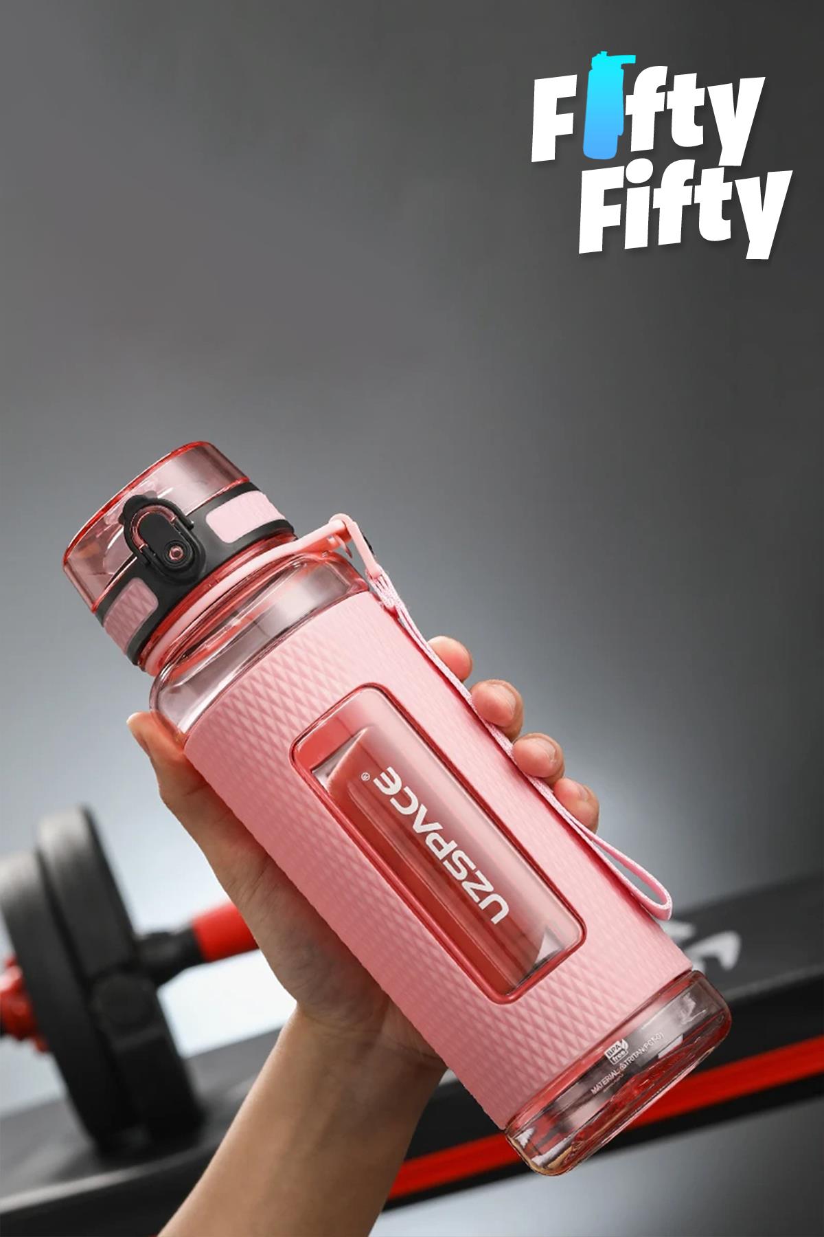 Uzspace FiftyFifty 800ml -BÜYÜK BOY- Tritan Su Matarası Silikon Korumalı Kaydırmaz Gövde