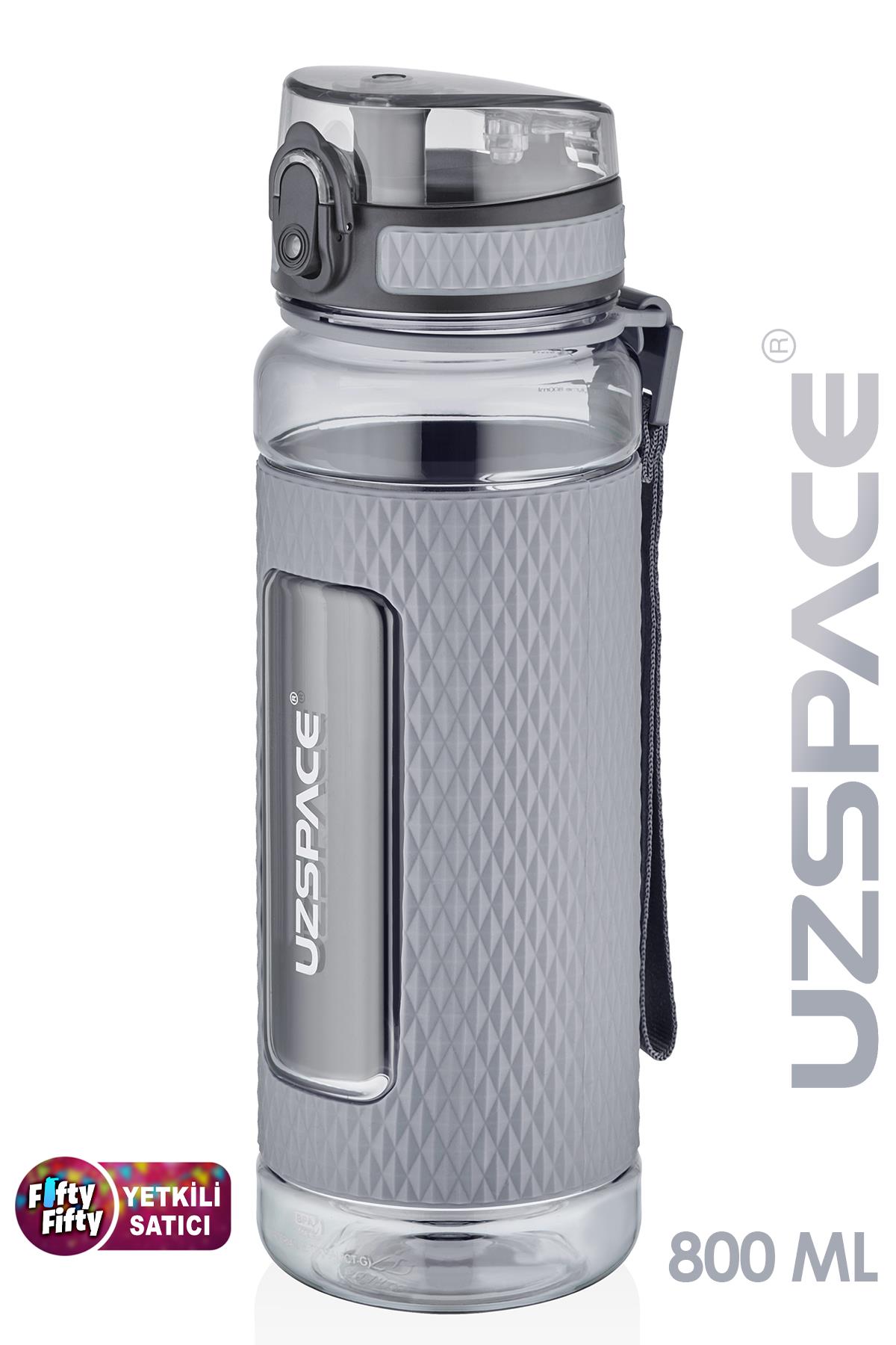 Uzspace FiftyFifty 800ml -BÜYÜK BOY- Tritan Su Matarası Silikon Korumalı Kaydırmaz Gövde