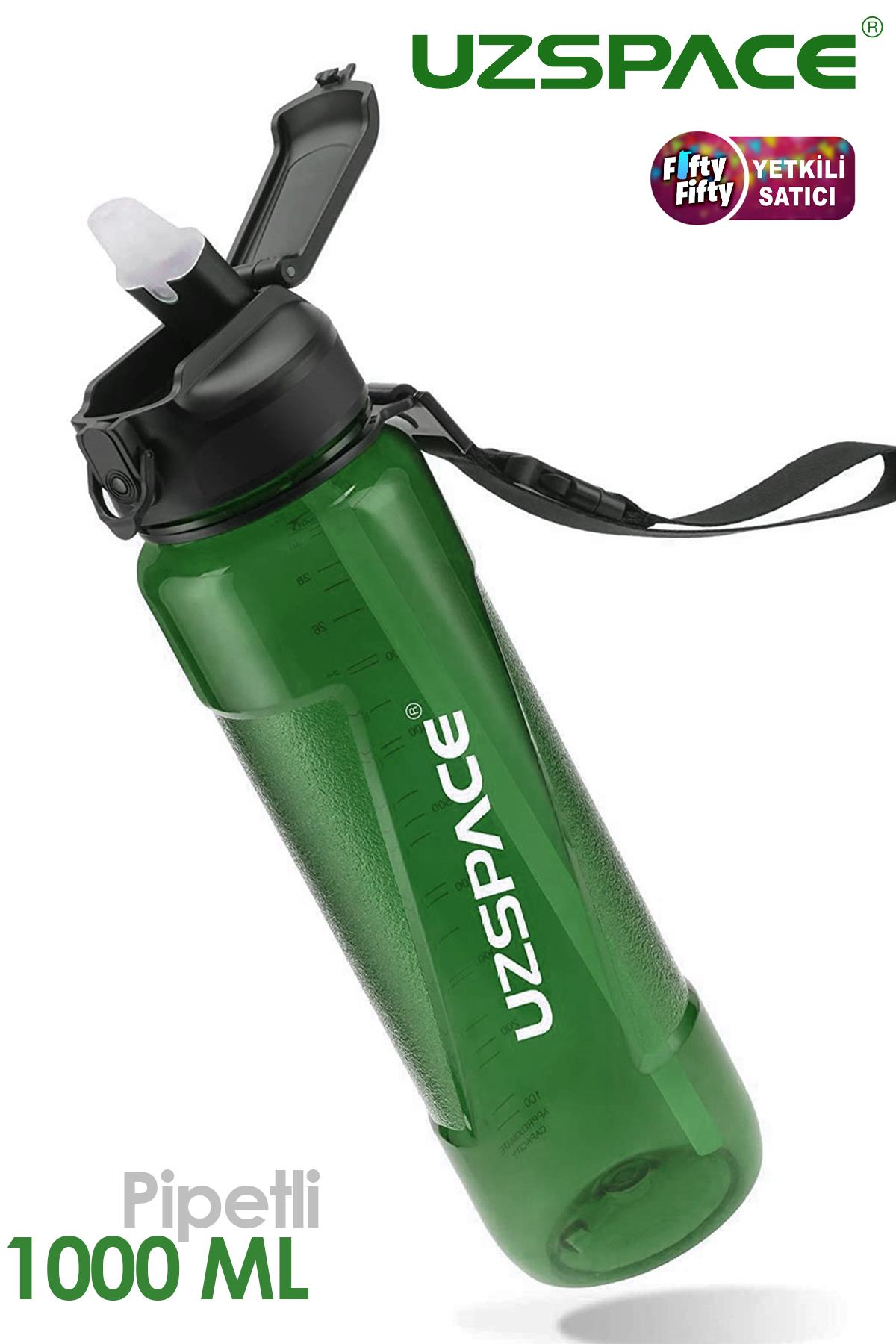 Uzspace FiftyFifty PİPETLİ 1000ml -Büyük Boy- Tritan Su Matarası - Yeşil