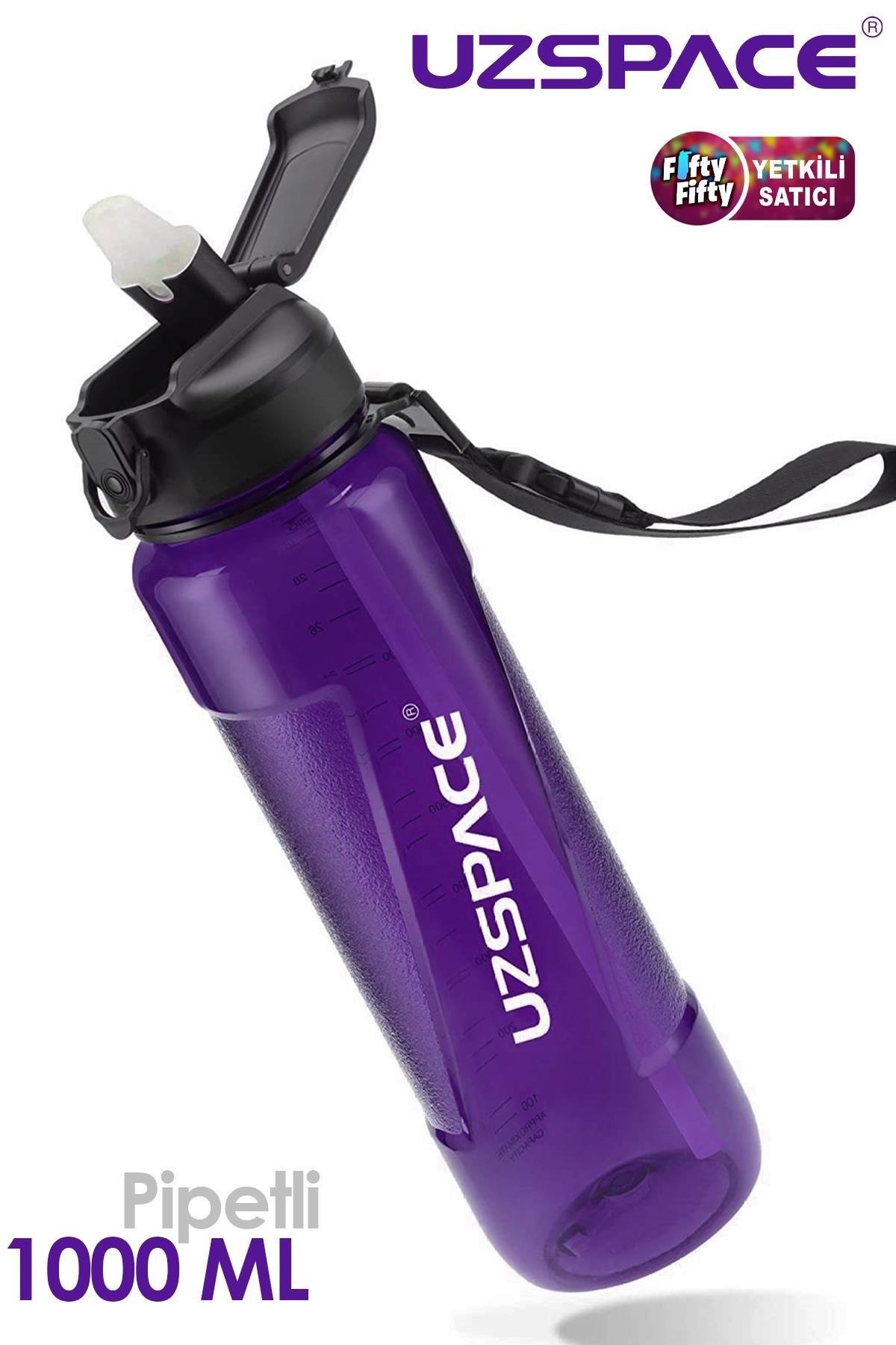 Uzspace FiftyFifty PİPETLİ 1000ml -Büyük Boy- Tritan Su Matarası - Mor