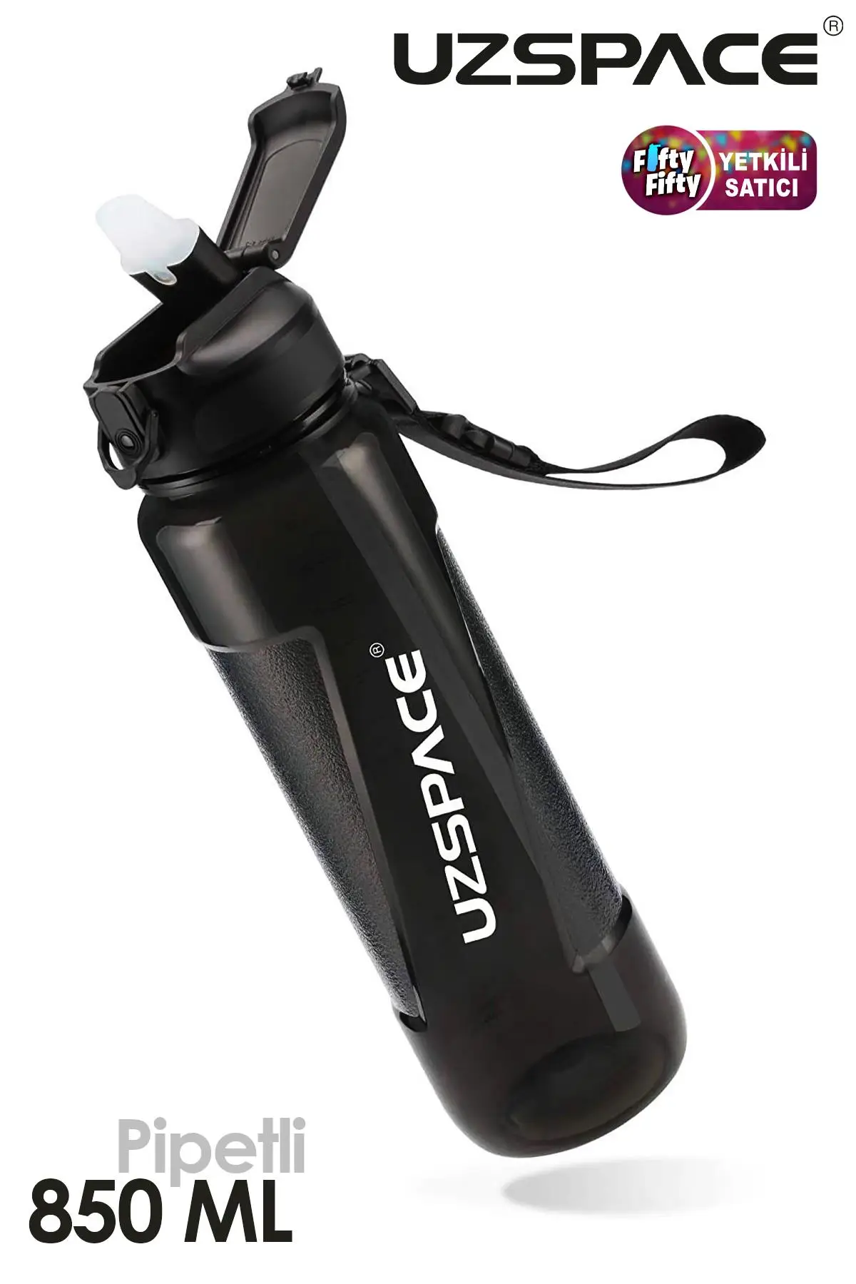 Uzspace FiftyFifty PİPETLİ 850ml Tritan Su Matarası - Siyah