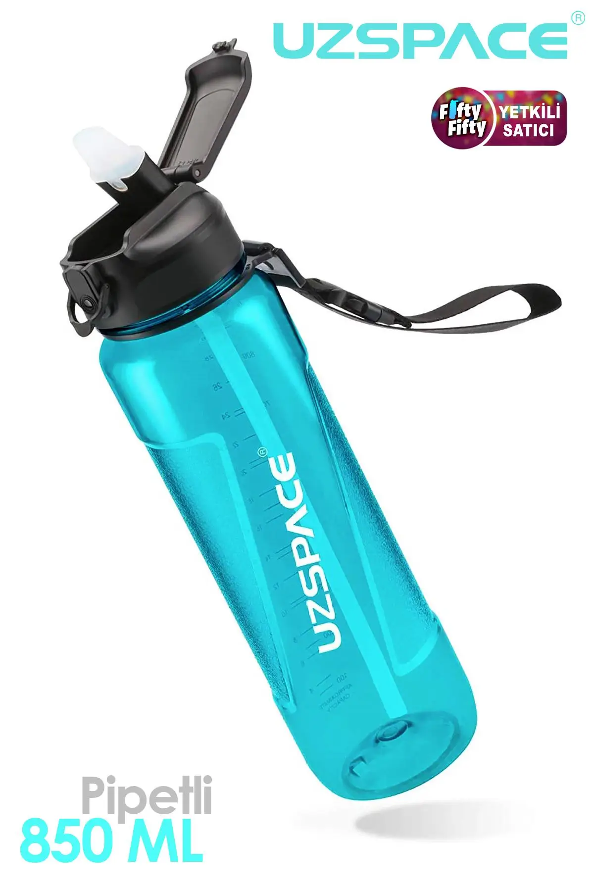 Uzspace FiftyFifty PİPETLİ 850ml Tritan Su Matarası - Turkuaz