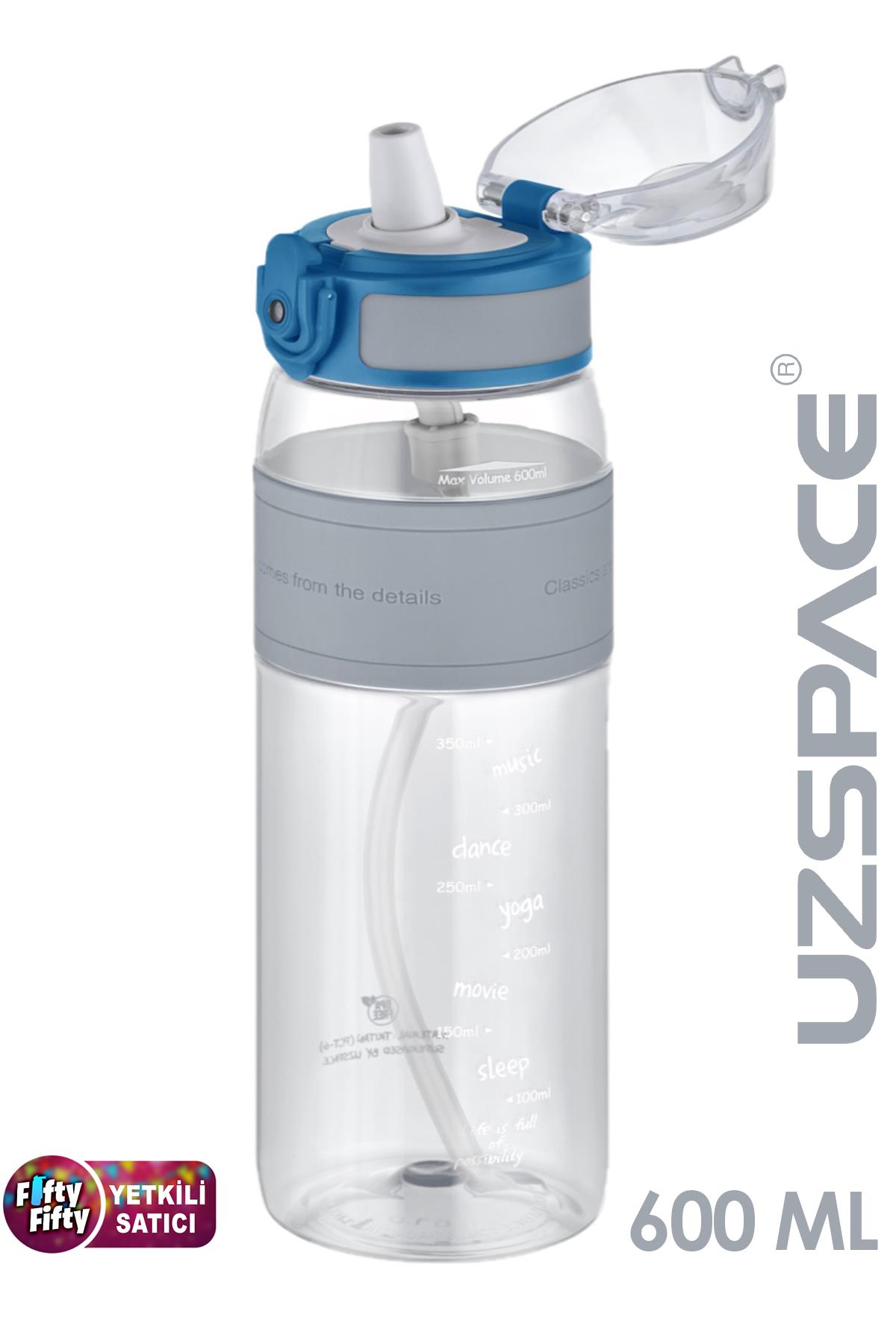Uzspace FiftyFifty Pipetli(ısırılamaz) 600 ml Silikon Gövde Tritan Su Matarası - Gri