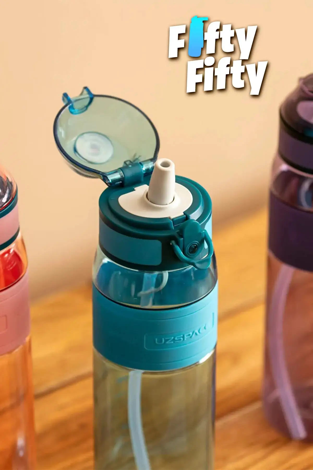 Uzspace FiftyFifty Pipetli(ısırılamaz) 600 ml Silikon Gövde Tritan Su Matarası