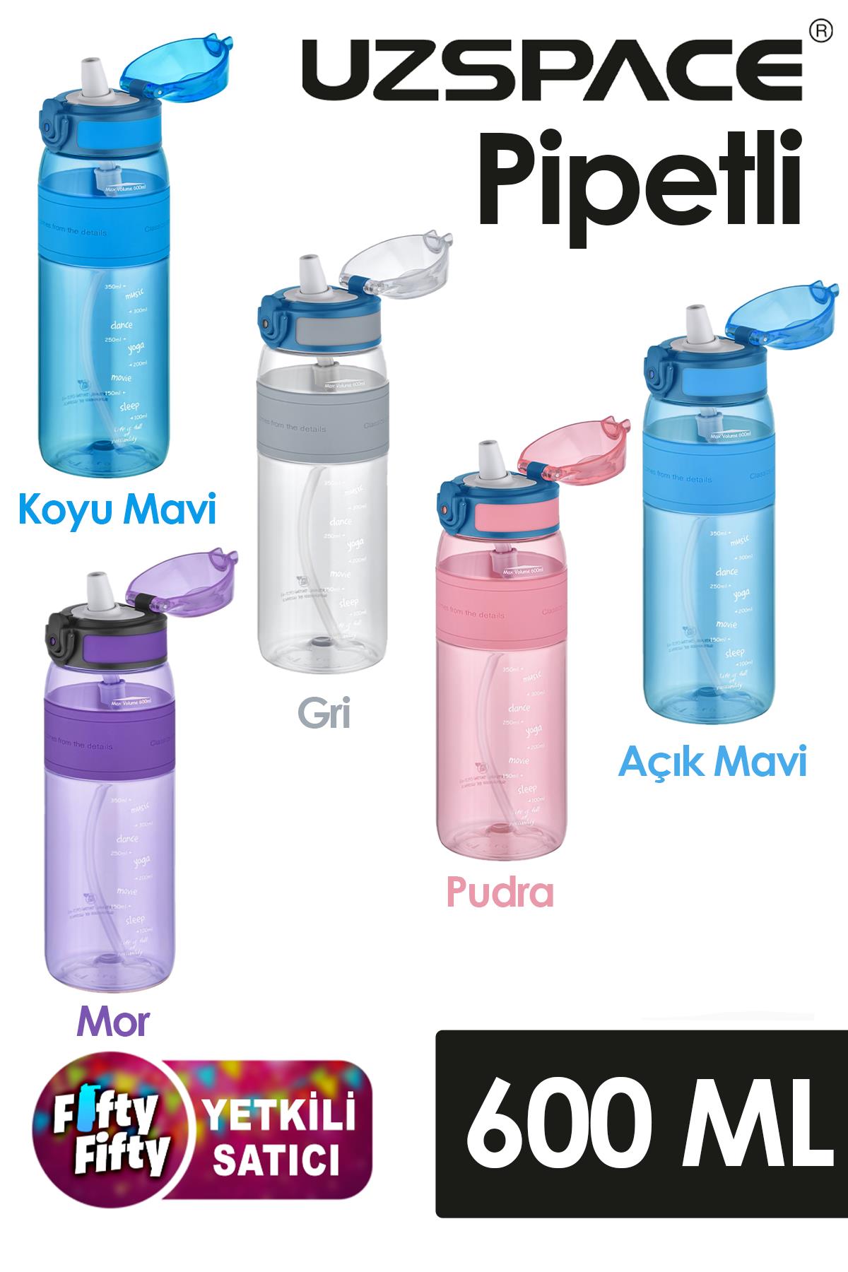 Uzspace FiftyFifty Pipetli(ısırılamaz) 600 ml Silikon Gövde Tritan Su Matarası