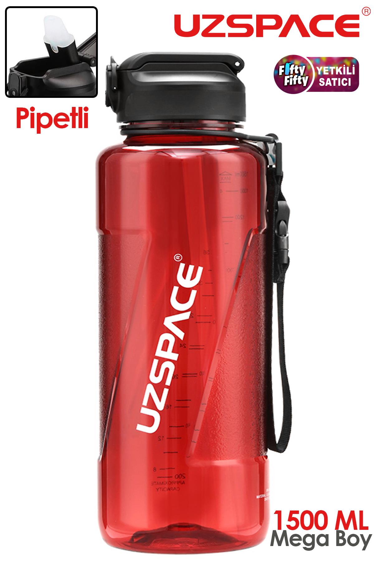 Uzspace FiftyFifty PİPETLİ MEGA BOY 1500ml Tritan Su Matarası - Kırmızı