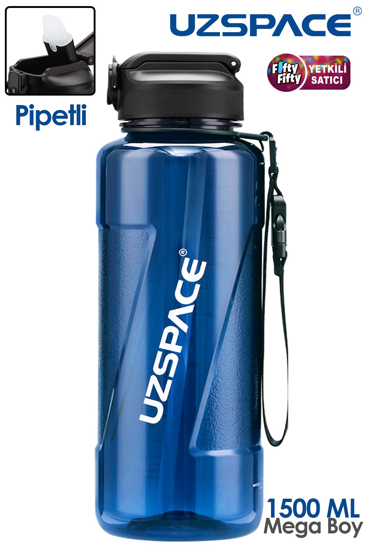 Uzspace FiftyFifty PİPETLİ MEGA BOY 1500ml Tritan Su Matarası - Lacivert