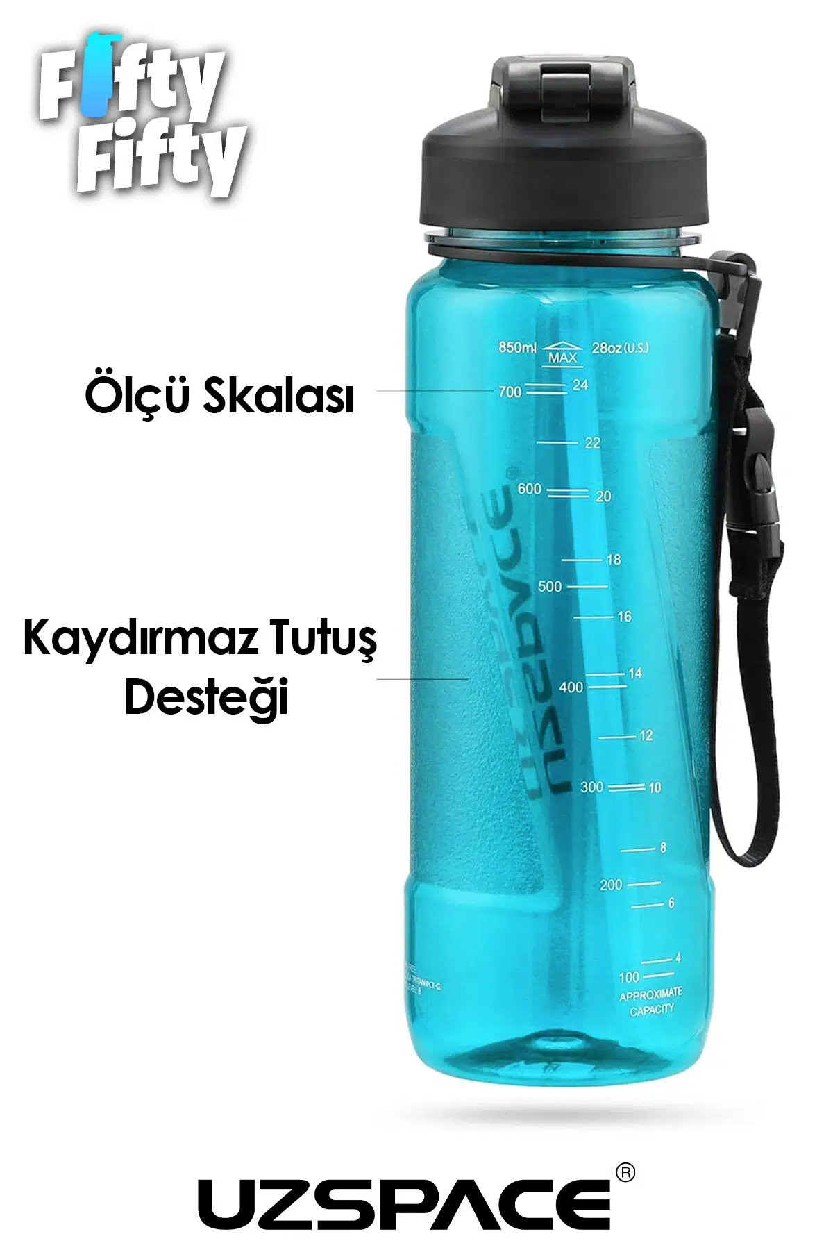 Uzspace FiftyFifty PİPETLİ MEGA BOY 1500ml Tritan Su Matarası 
