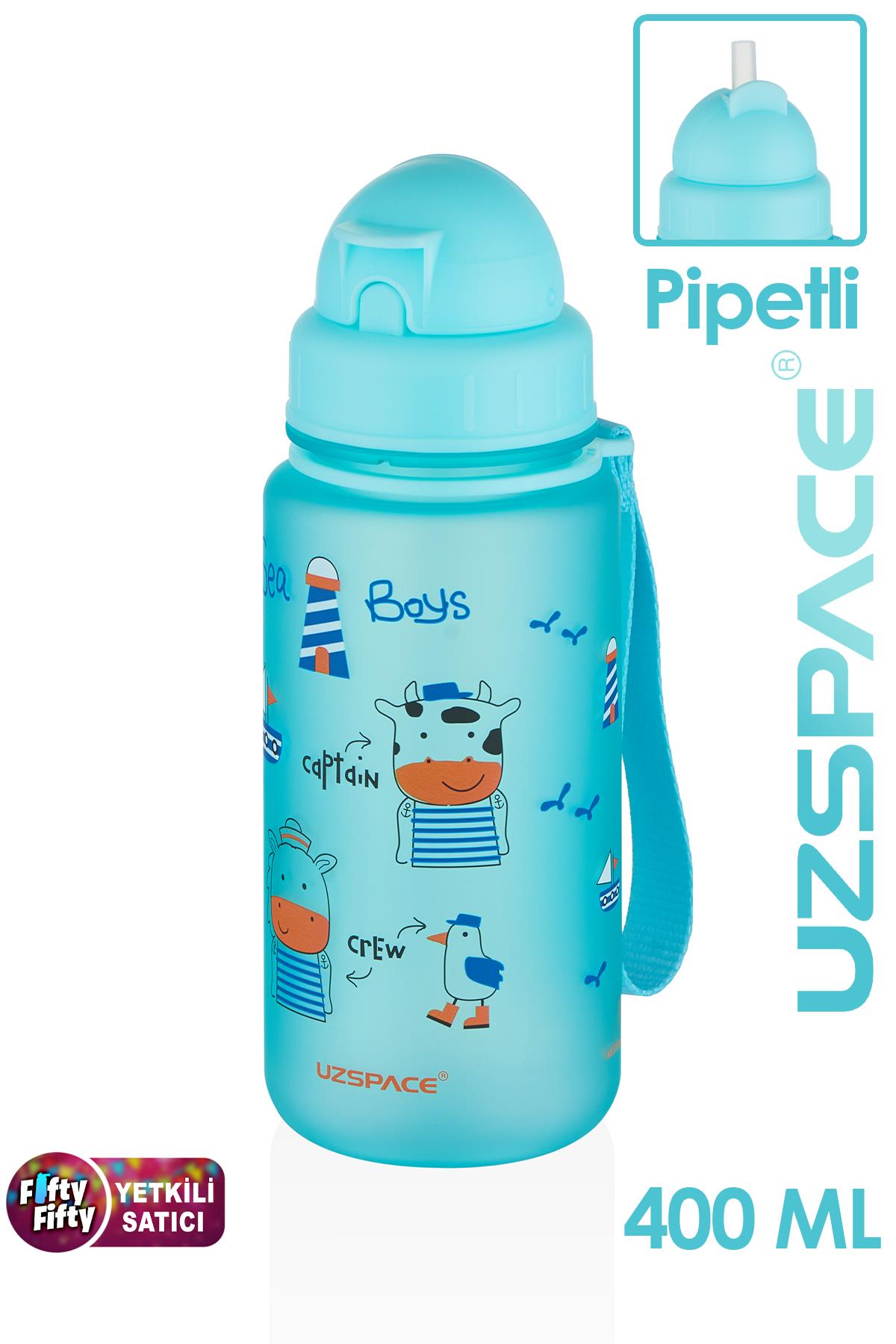 Uzspace Figürlü 400 ml Pipetli Tritan Çocuk Su Matarası 