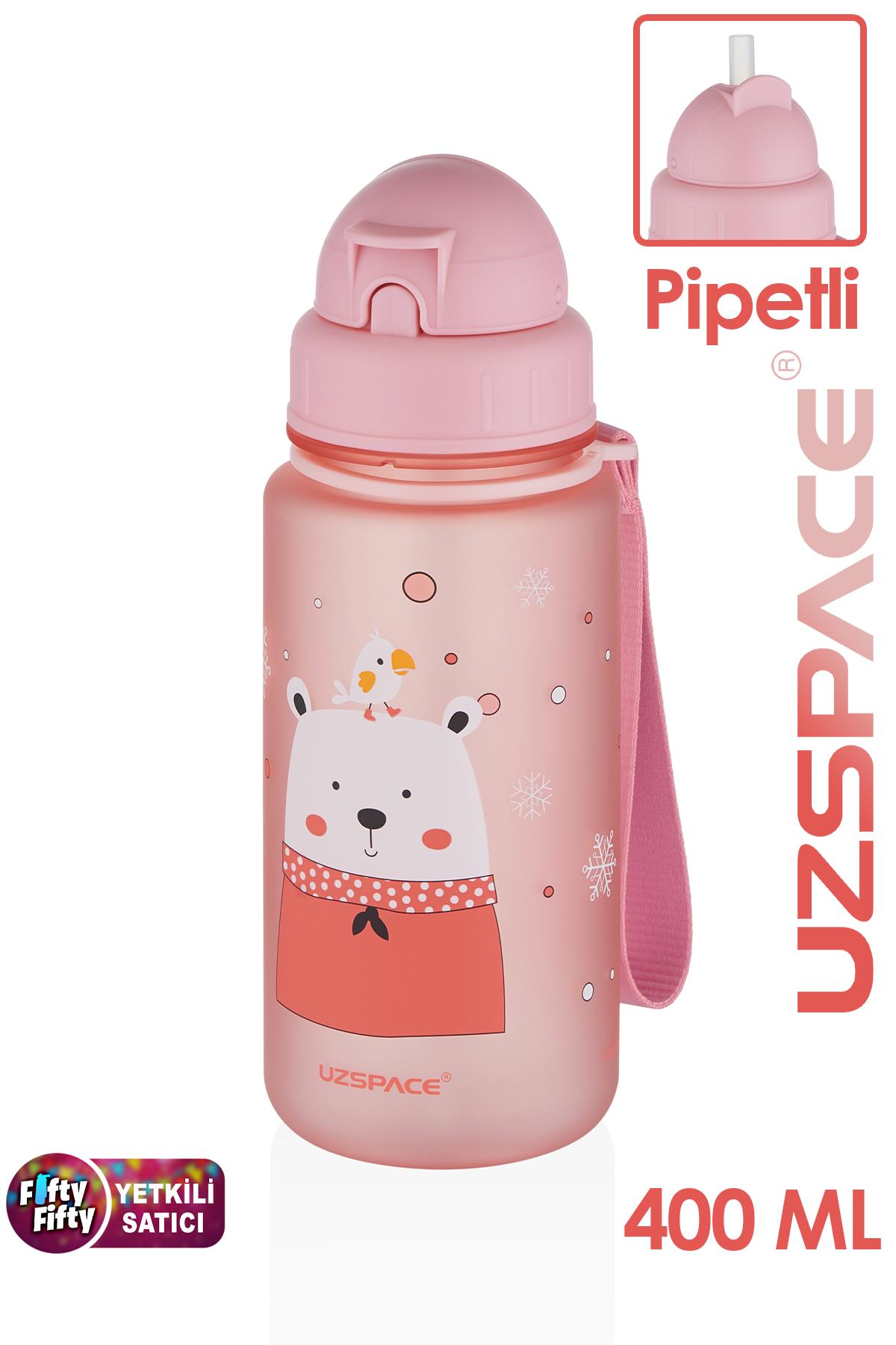 Uzspace Figürlü 400 ml Pipetli Tritan Çocuk Su Matarası 