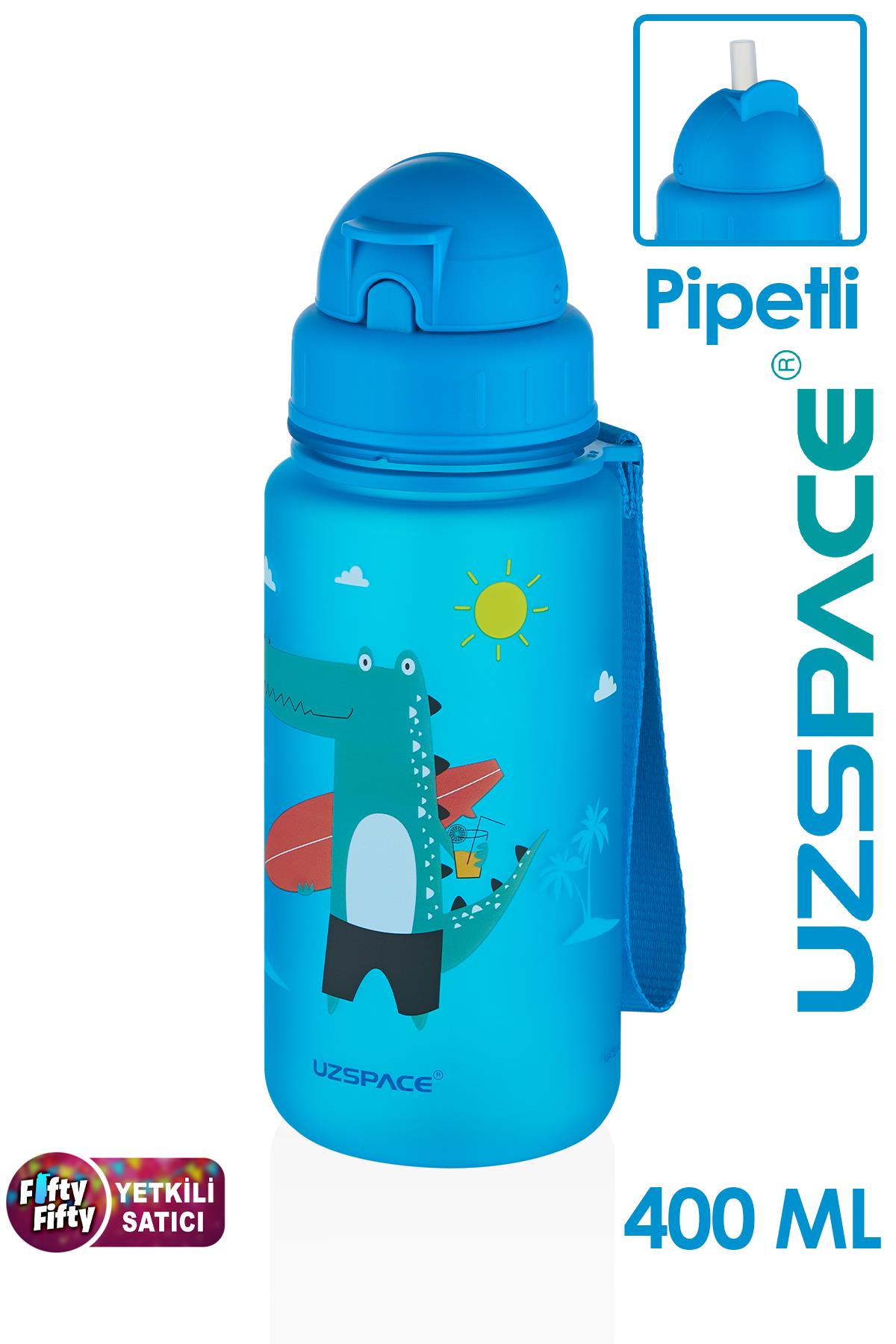 Uzspace Figürlü 400 ml Pipetli Tritan Çocuk Su Matarası 
