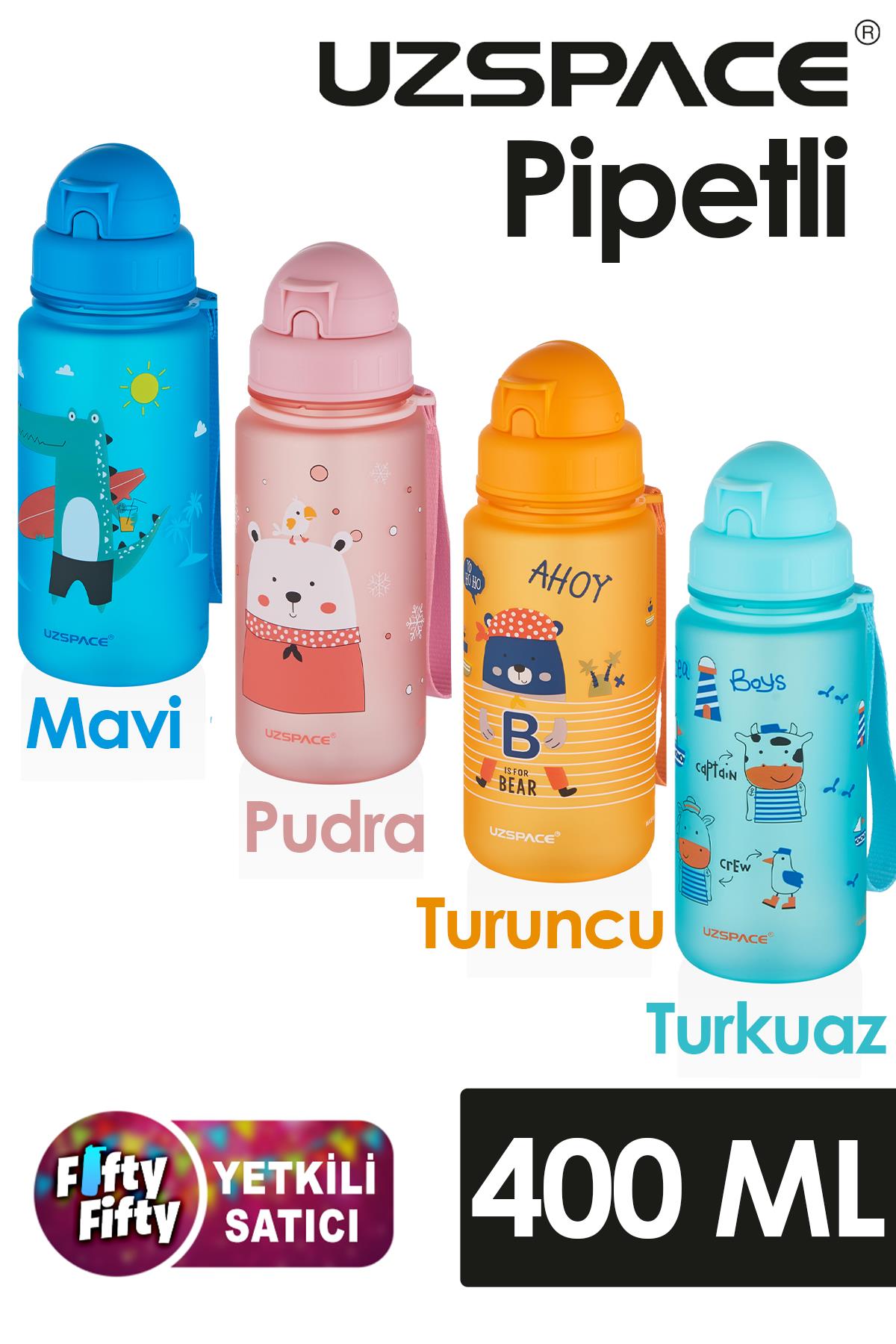 Uzspace Figürlü 400 ml Pipetli Tritan Çocuk Su Matarası 