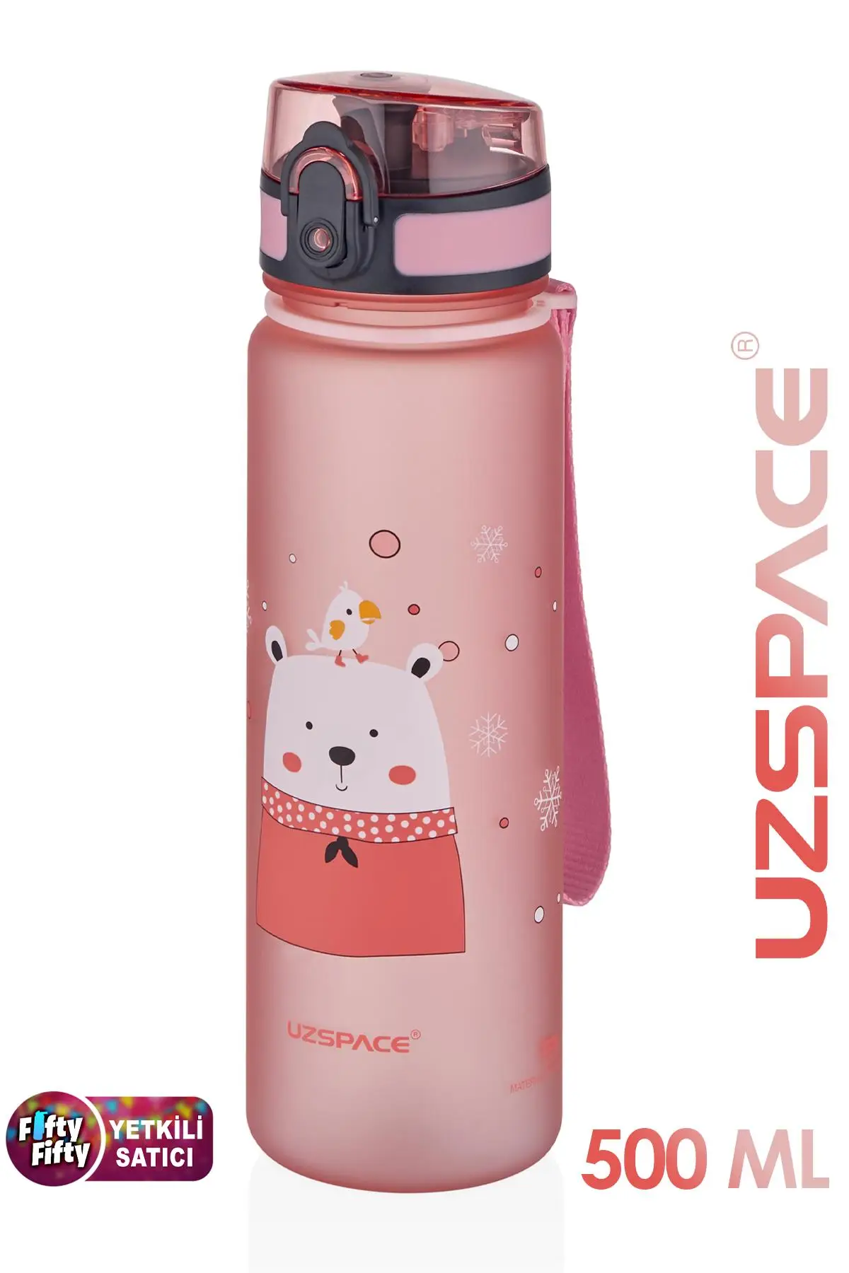 Uzspace Figürlü 500 ml Tritan Çocuk Su Matarası - Pudra