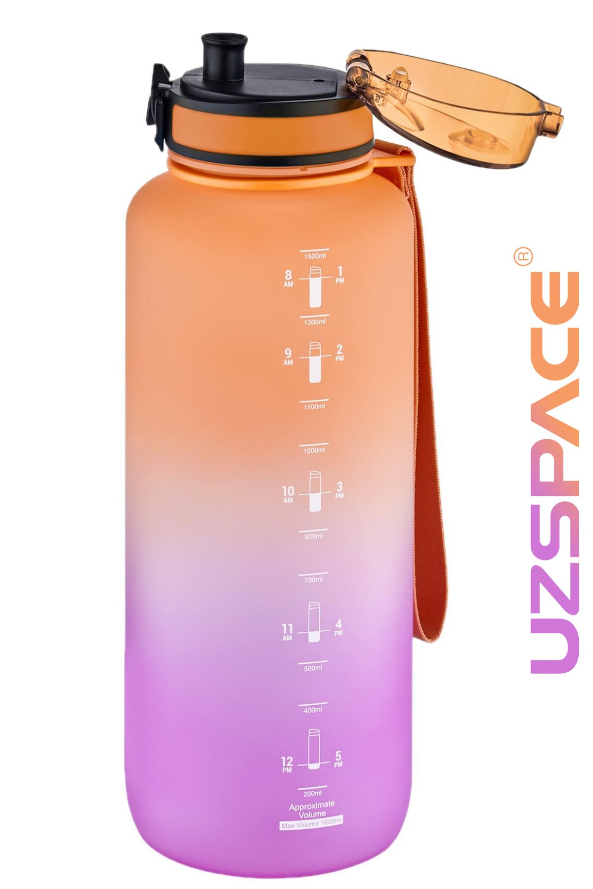 Uzspace Motivasyon Matarası 1500 ml MEGA BÜYÜK BOY Çift Renk 8 Farklı Renk 