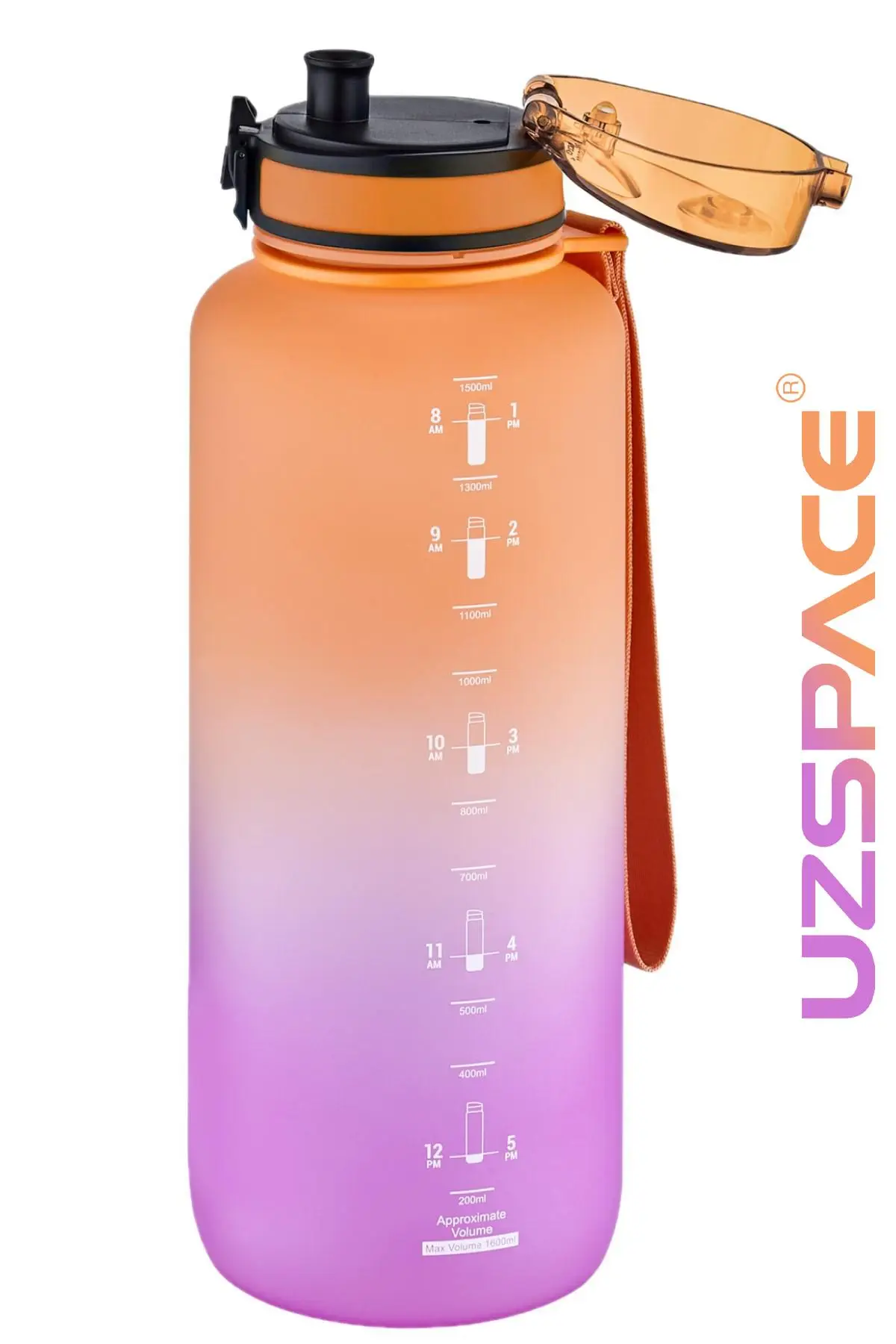 Uzspace Motivasyon Matarası 1500 ml MEGA BÜYÜK BOY Çift Renk Tritan 8 Farklı Renk 
