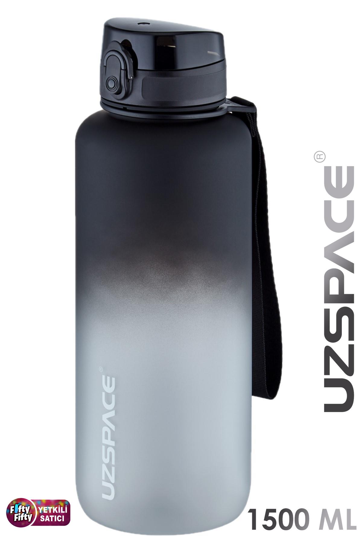 Uzspace Motivasyon Matarası 1500 ml MEGA BÜYÜK BOY Çift Renk 8 Farklı Renk - Siyah-Beyaz