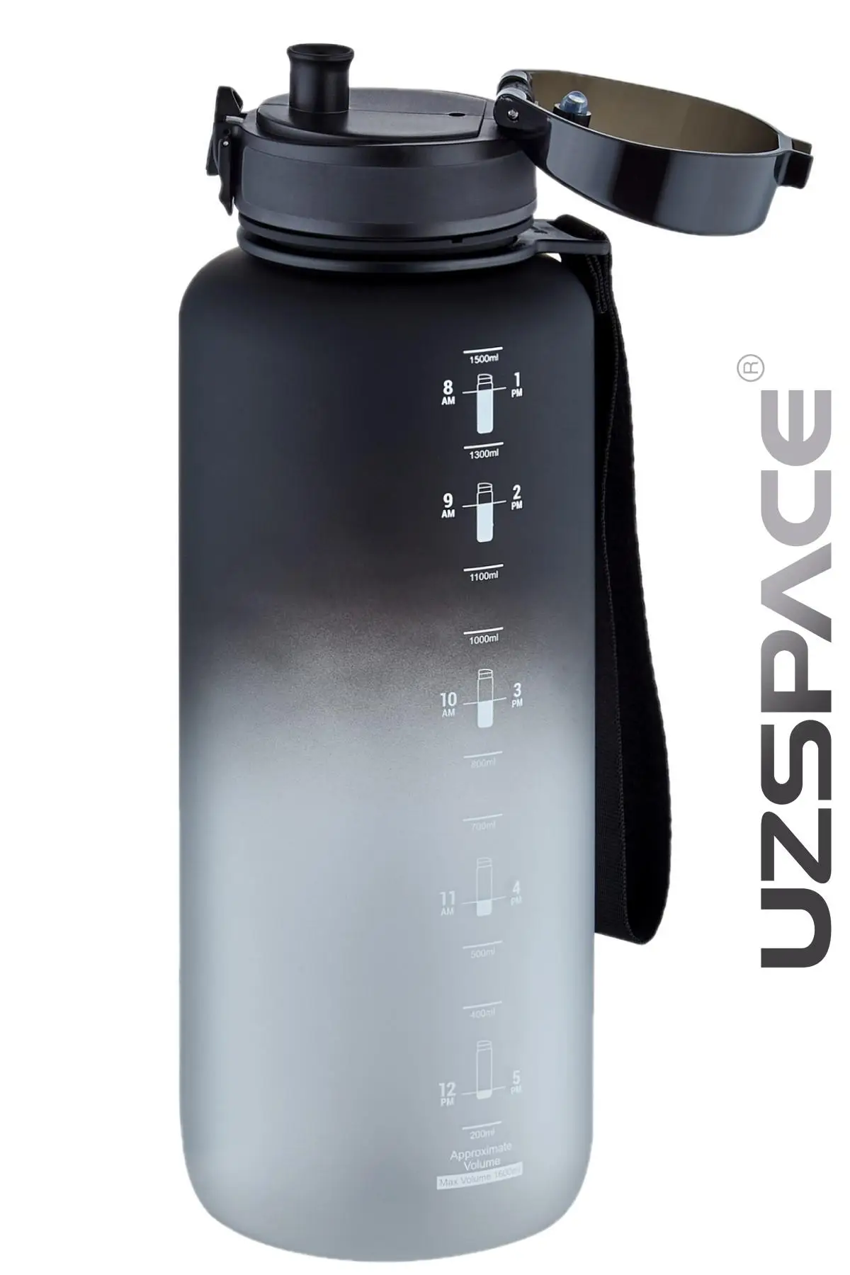 Uzspace Motivasyon Matarası 1500 ml MEGA BÜYÜK BOY Çift Renk Tritan 8 Farklı Renk 