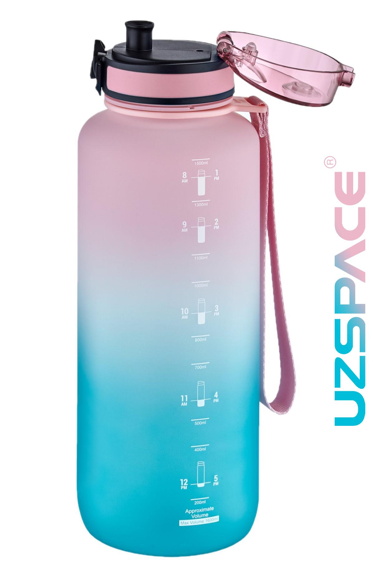 Uzspace Motivasyon Matarası 1500 ml MEGA BÜYÜK BOY Çift Renk 8 Farklı Renk 