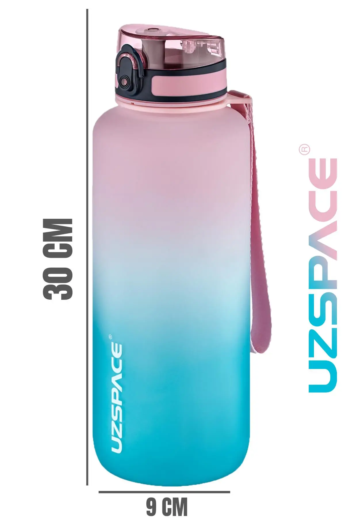 Uzspace Motivasyon Matarası 1500 ml MEGA BÜYÜK BOY Çift Renk Tritan 8 Farklı Renk 