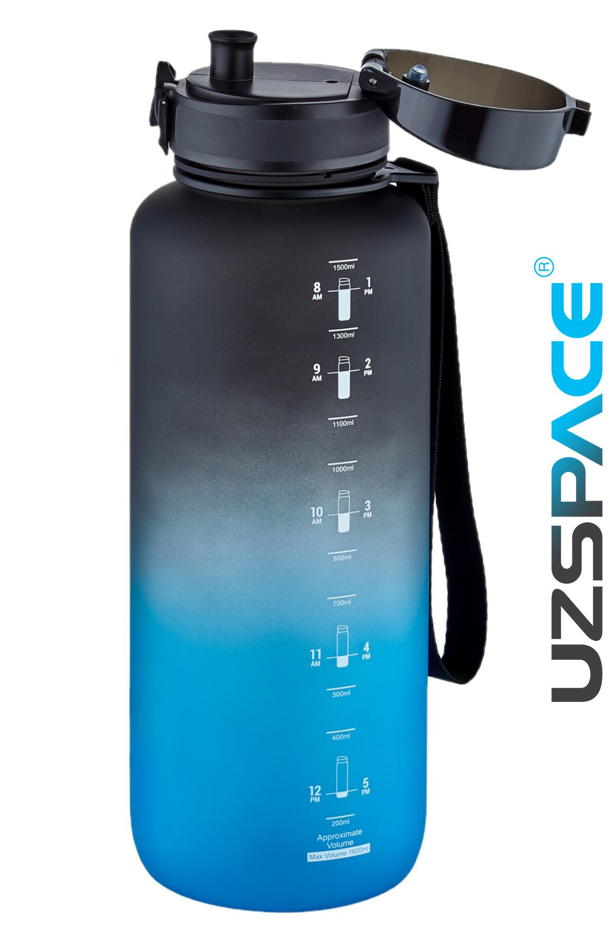 Uzspace Motivasyon Matarası 1500 ml MEGA BÜYÜK BOY Çift Renk 8 Farklı Renk 