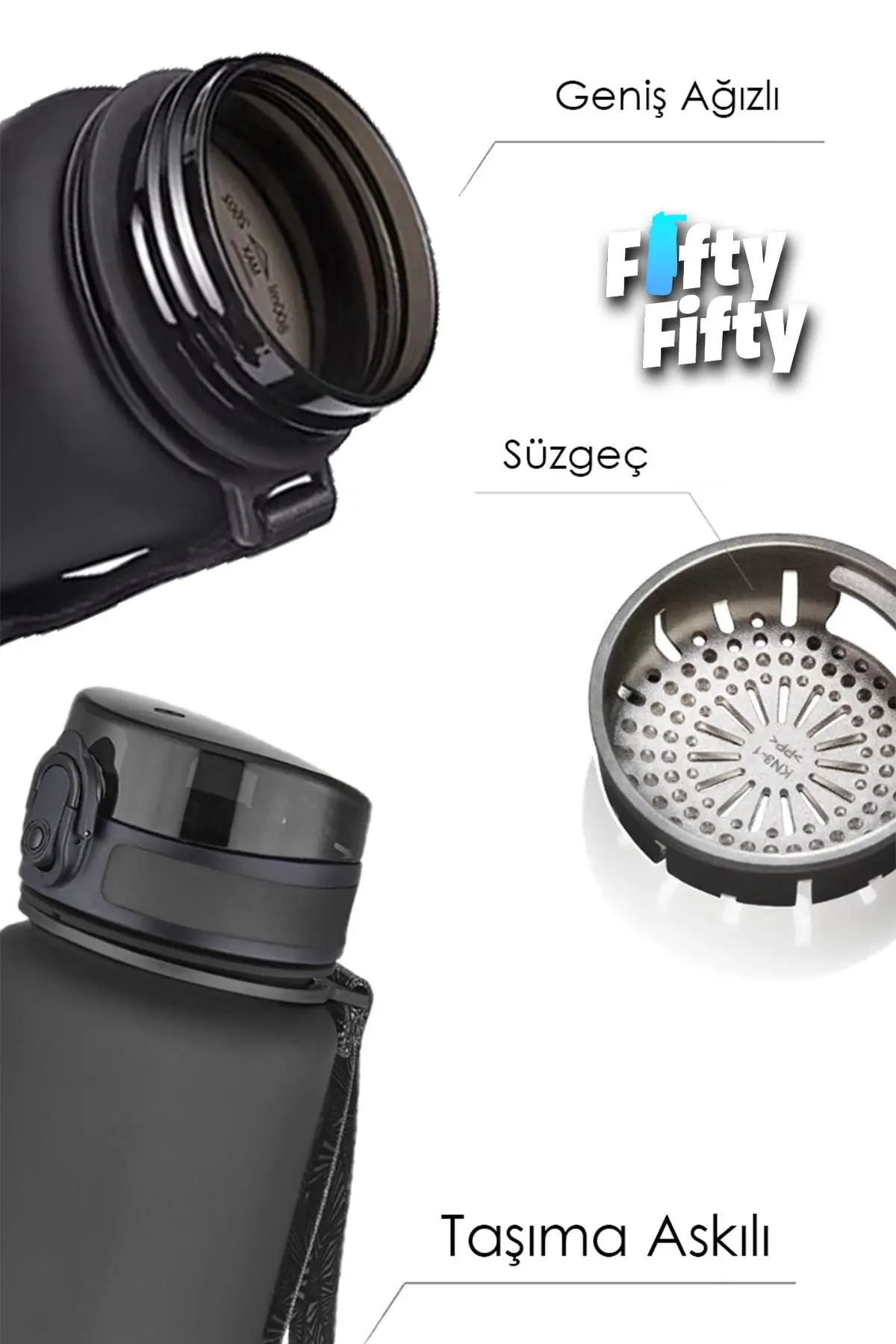 Uzspace Motivasyon Matarası 1500 ml MEGA BÜYÜK BOY Çift Renk Tritan 8 Farklı Renk 