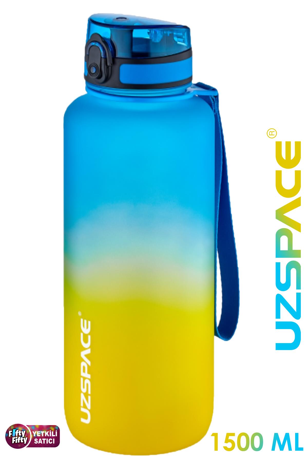 Uzspace Motivasyon Matarası 1500 ml MEGA BÜYÜK BOY Çift Renk 8 Farklı Renk 