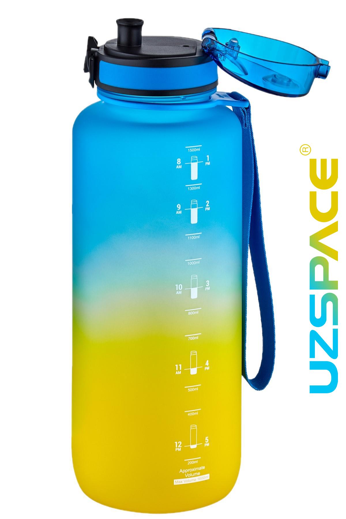 Uzspace Motivasyon Matarası 1500 ml MEGA BÜYÜK BOY Çift Renk 8 Farklı Renk 