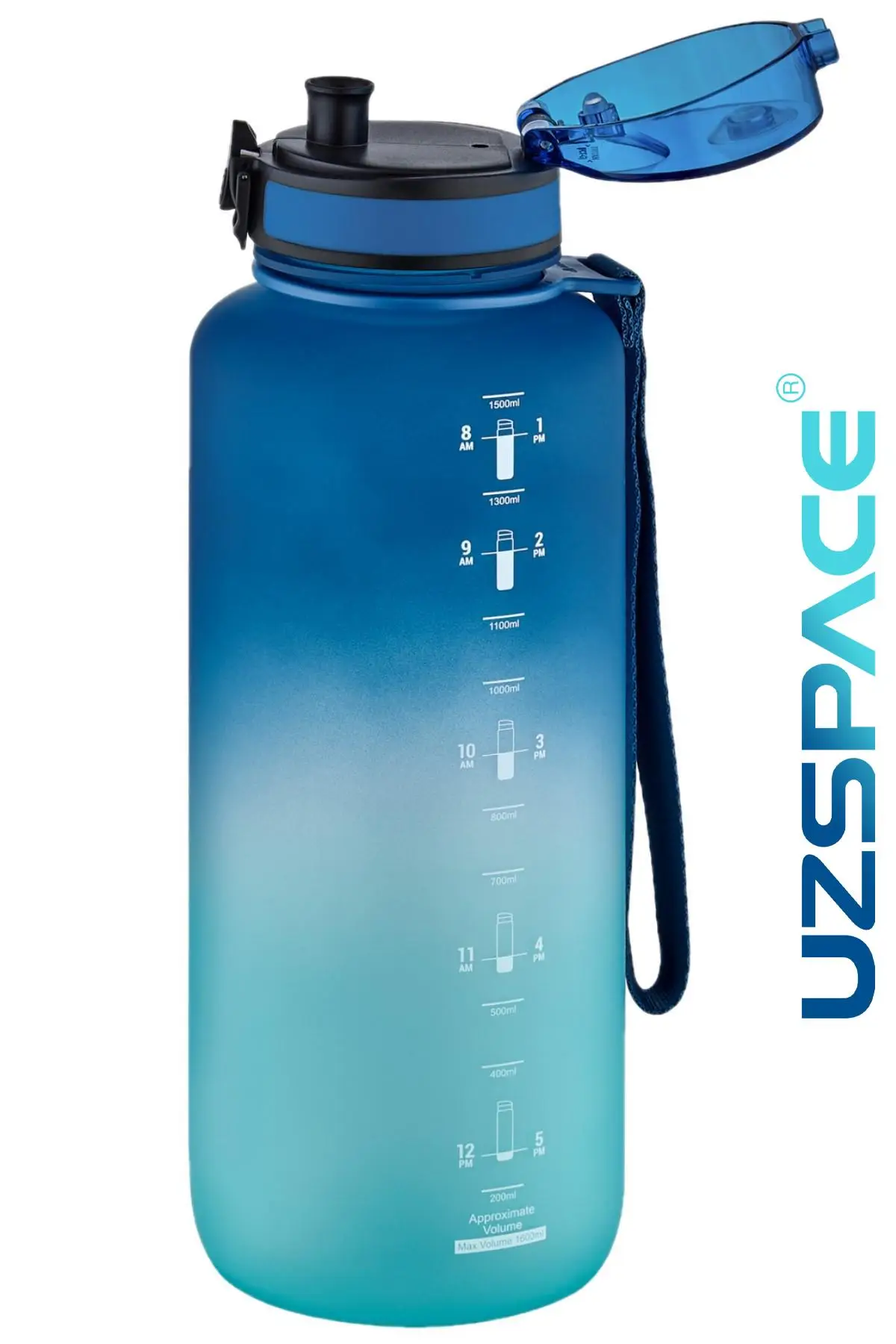 Uzspace Motivasyon Matarası 1500 ml MEGA BÜYÜK BOY Çift Renk Tritan 8 Farklı Renk 