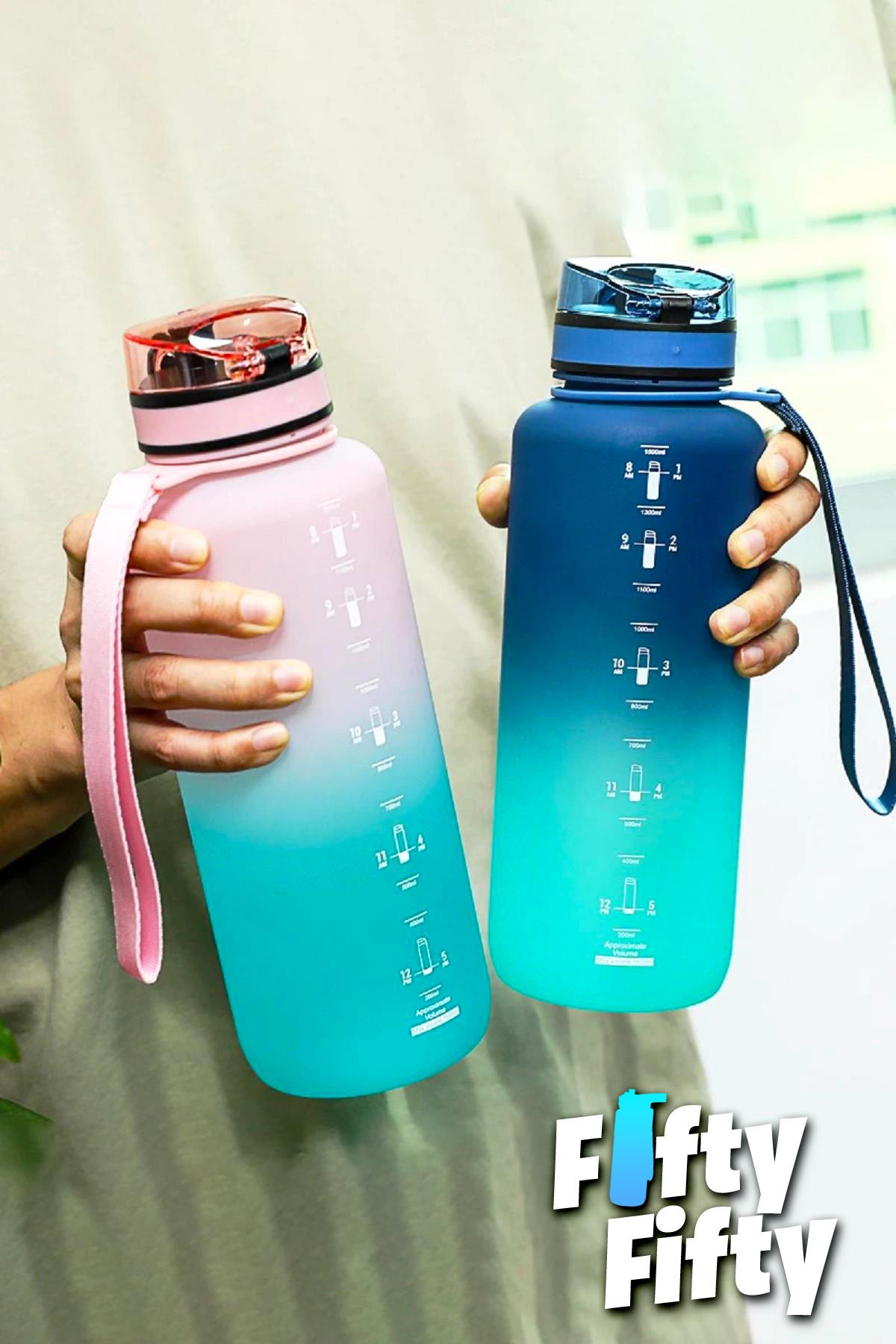 Uzspace Motivasyon Matarası 1500 ml MEGA BÜYÜK BOY Çift Renk 8 Farklı Renk 