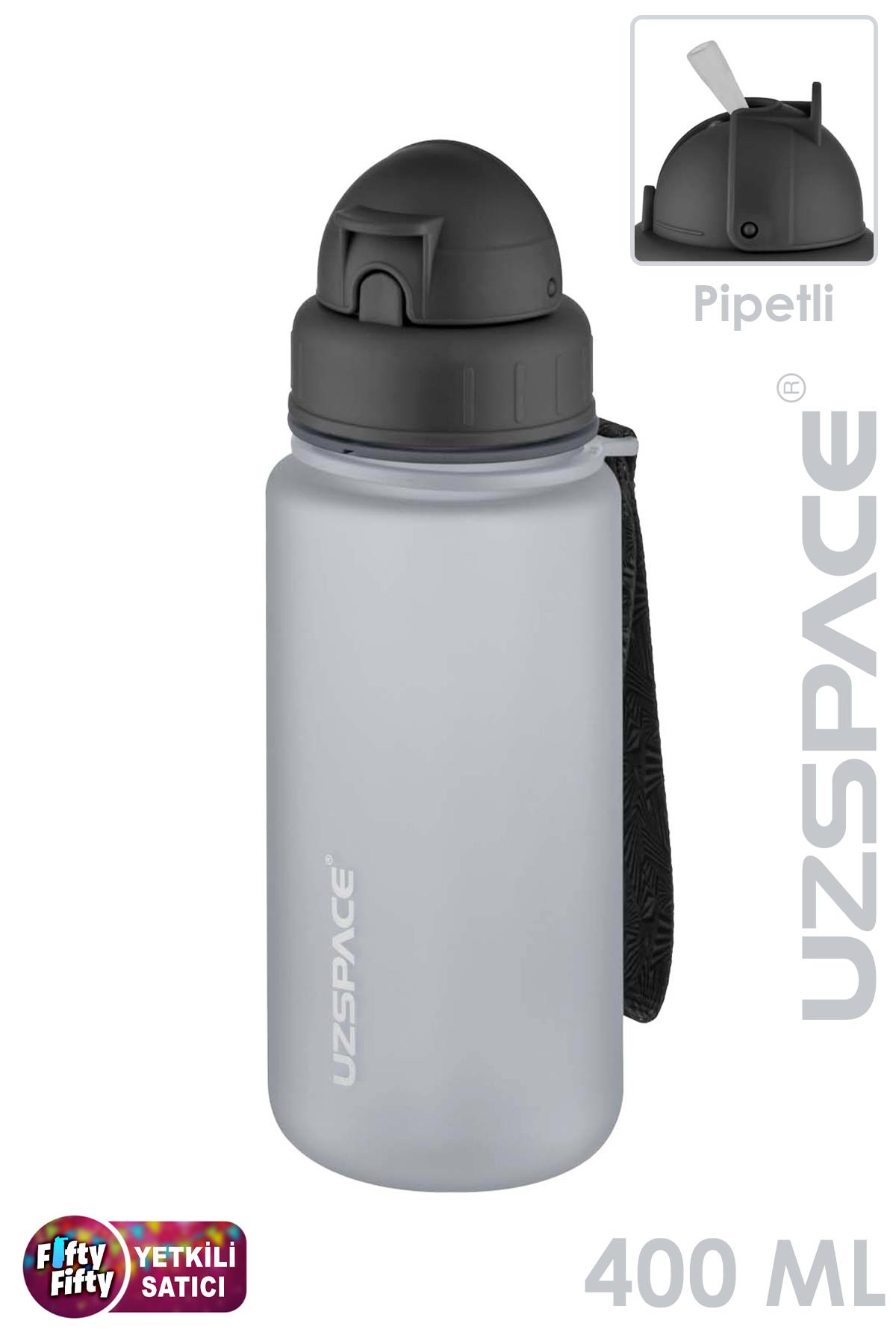 Uzspace Pipetli 400 ml Tritan Çocuk Su Matarası FiftyFifty - Gri