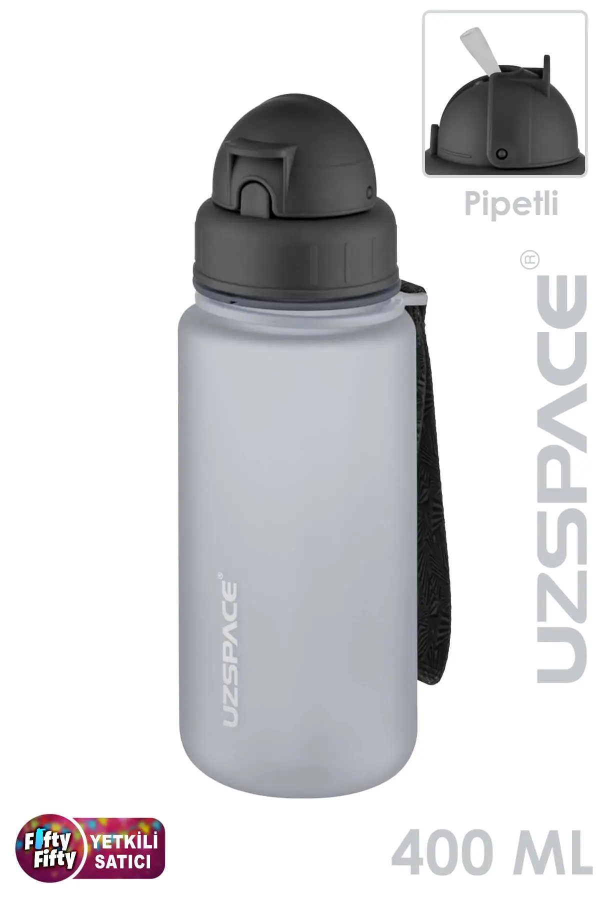 Uzspace Pipetli 400 ml Tritan Çocuk Su Matarası FiftyFifty - Gri