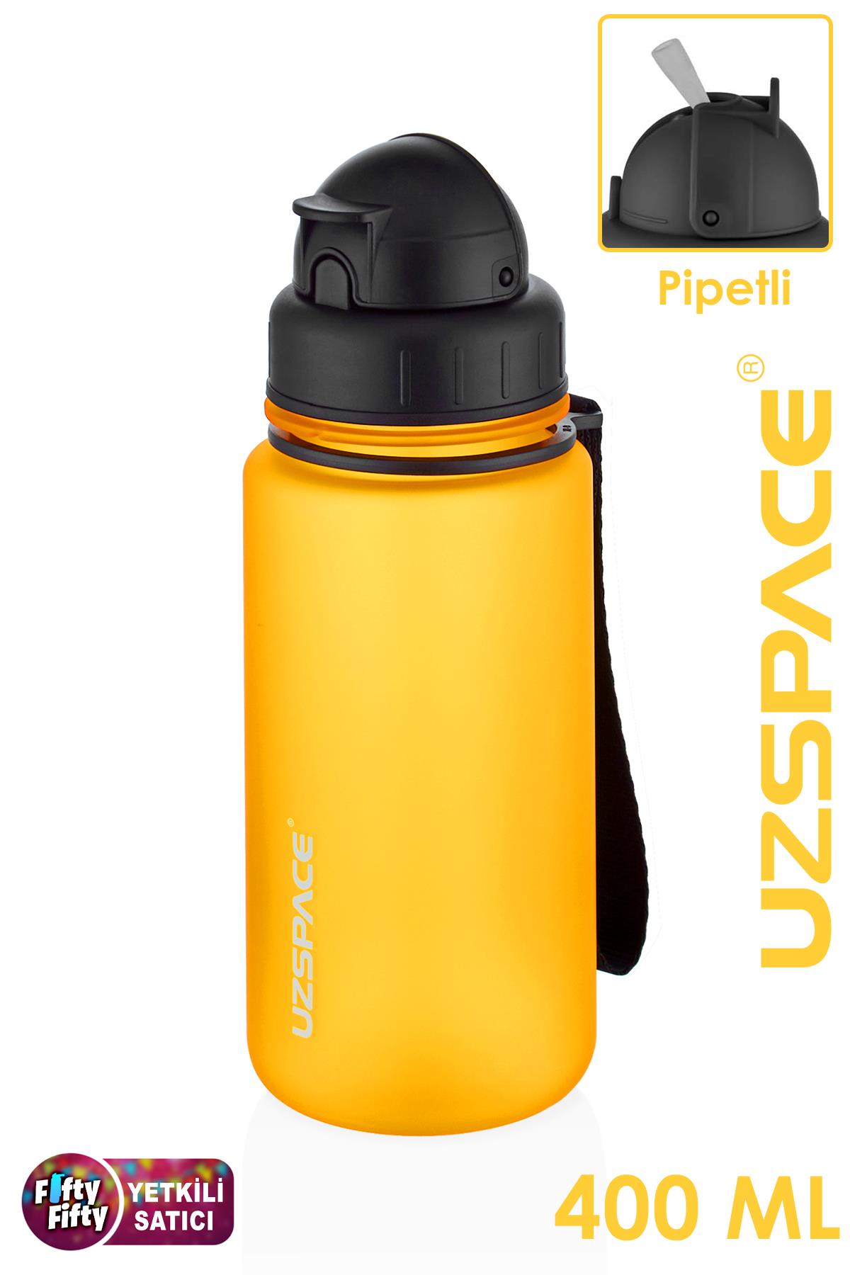 Uzspace Pipetli 400 ml Tritan Çocuk Su Matarası FiftyFifty - Turuncu