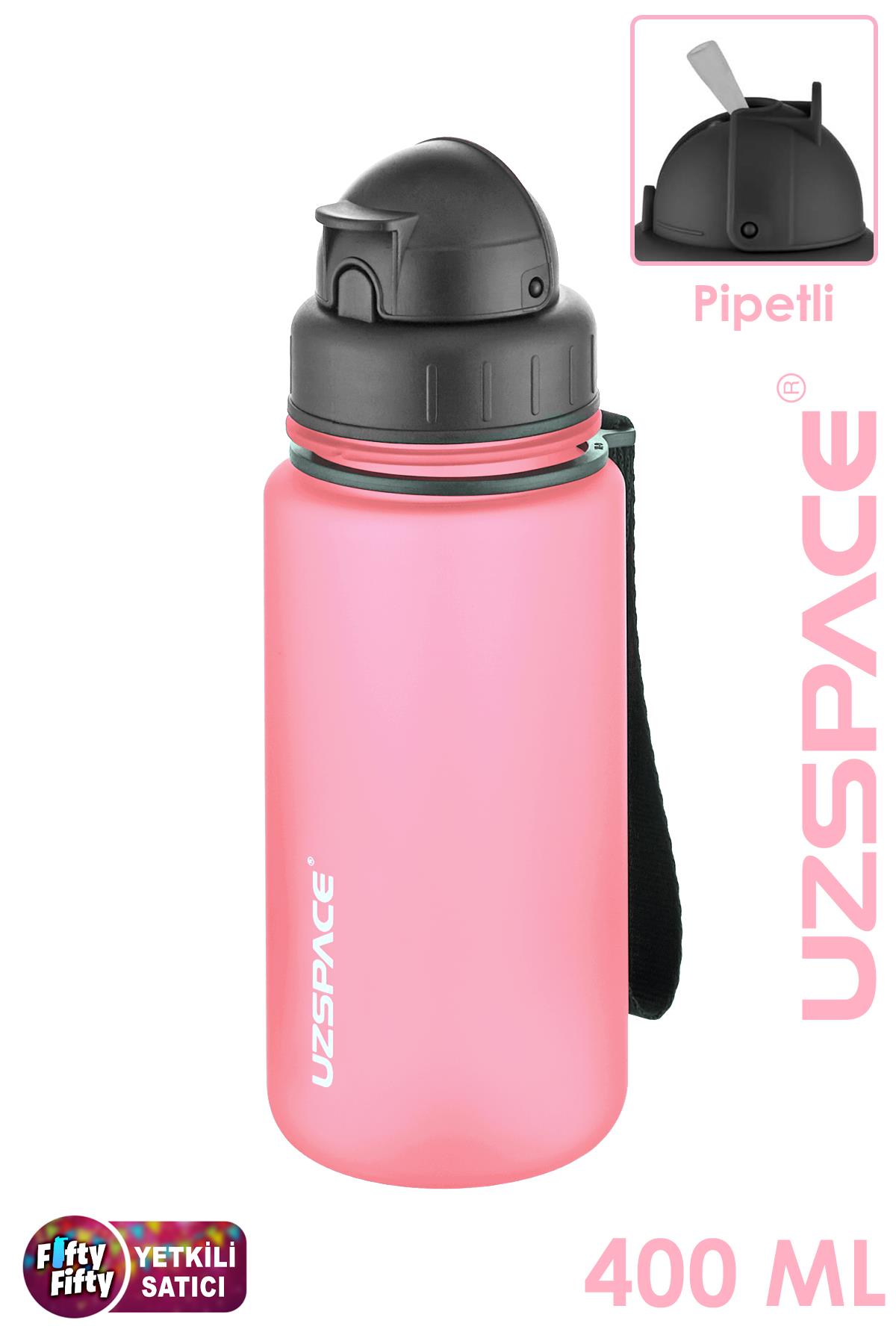 Uzspace Pipetli 400 ml Tritan Çocuk Su Matarası FiftyFifty - Pudra