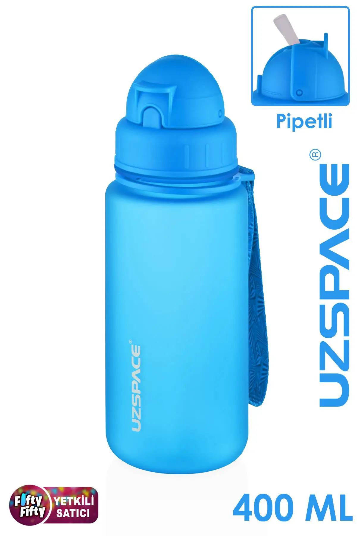 Uzspace Pipetli 400 ml Tritan Çocuk Su Matarası FiftyFifty - Mavi