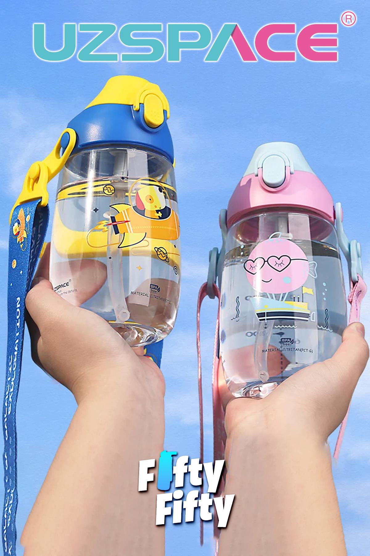 Uzspace Pipetli 500 Ml Boyun Askılı Tritan Çocuk Su Matarası -Kutulu- FFUZ2201500 