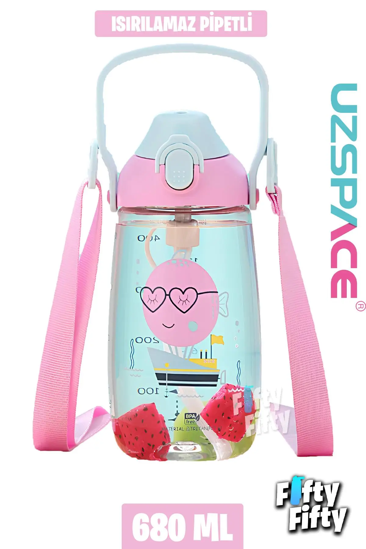 Uzspace Pipetli 680 Ml Boyun Askılı Tritan Çocuk Su Matarası -Kutulu- FFUZ2202680 