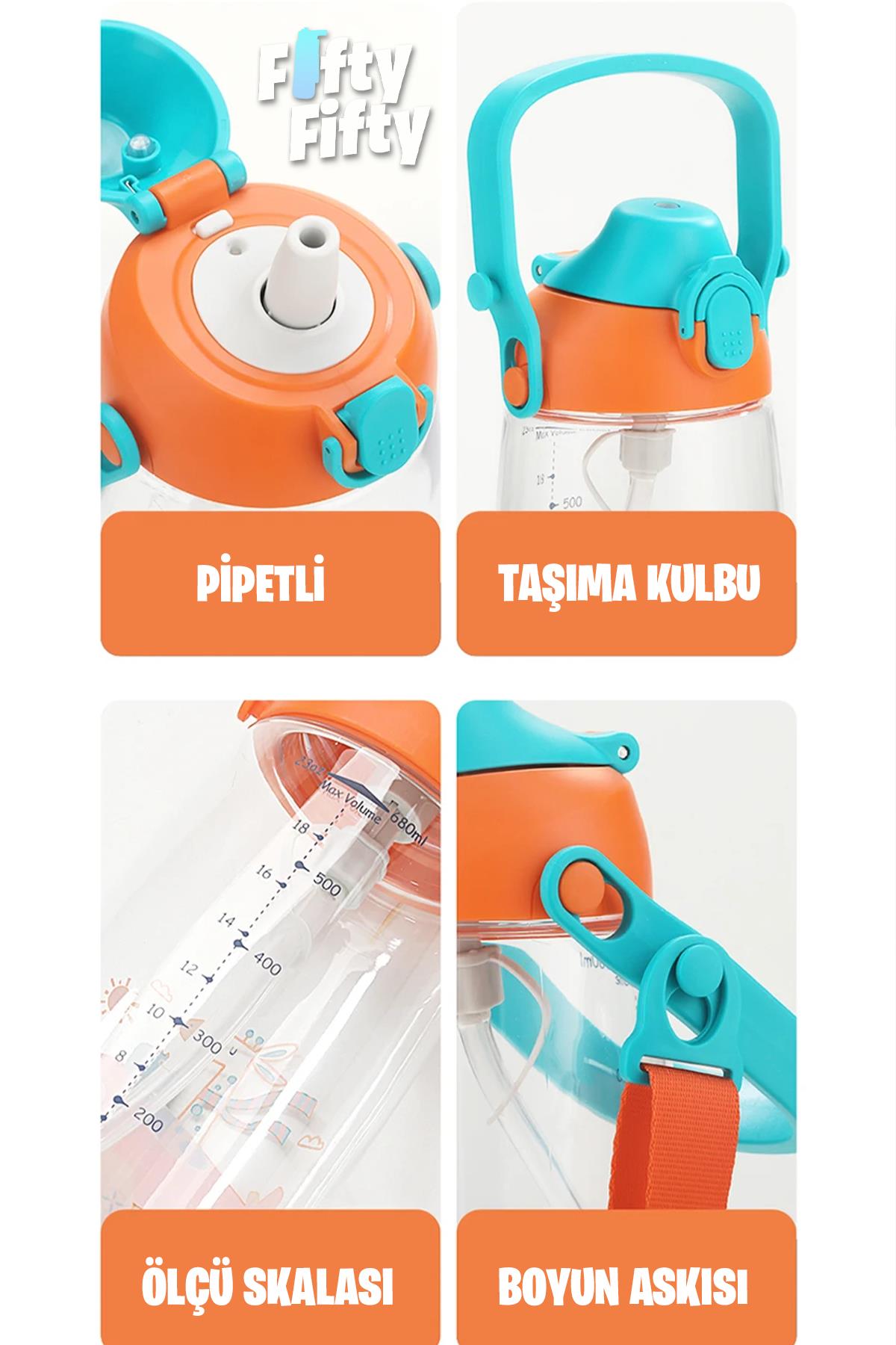 Uzspace Pipetli 680 Ml Boyun Askılı Tritan Çocuk Su Matarası -Kutulu- FFUZ2202680 