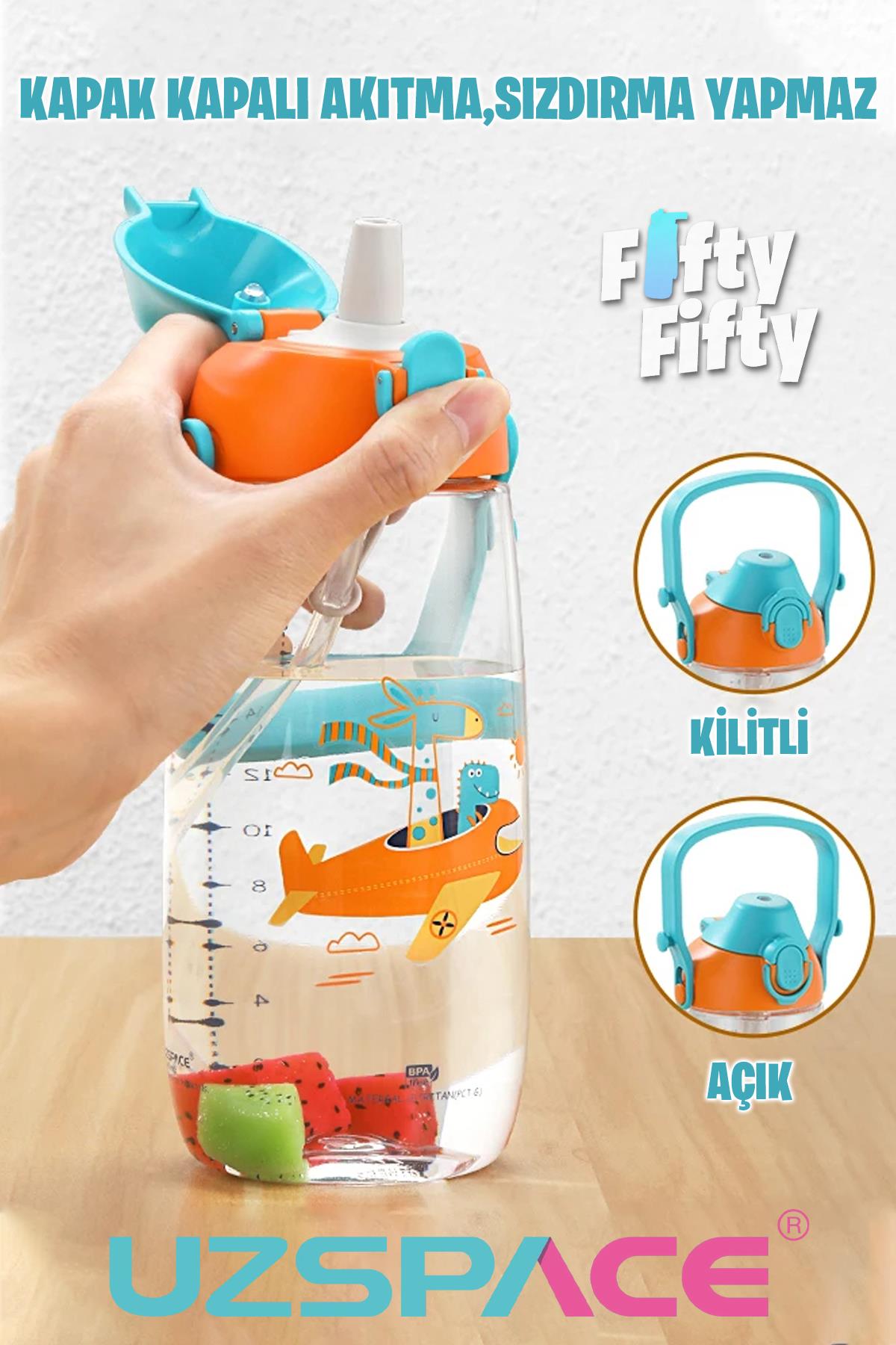 Uzspace Pipetli 680 Ml Boyun Askılı Tritan Çocuk Su Matarası -Kutulu- FFUZ2202680 