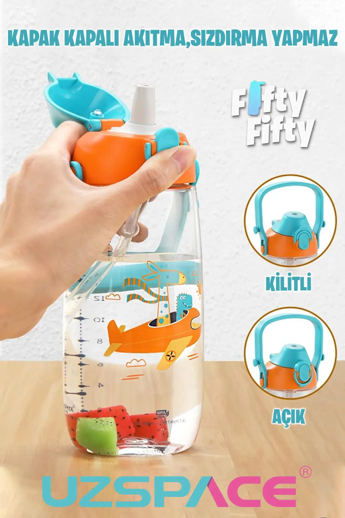 Uzspace Pipetli 680 Ml Boyun Askılı Tritan Çocuk Su Matarası -Kutulu- FFUZ2202680 