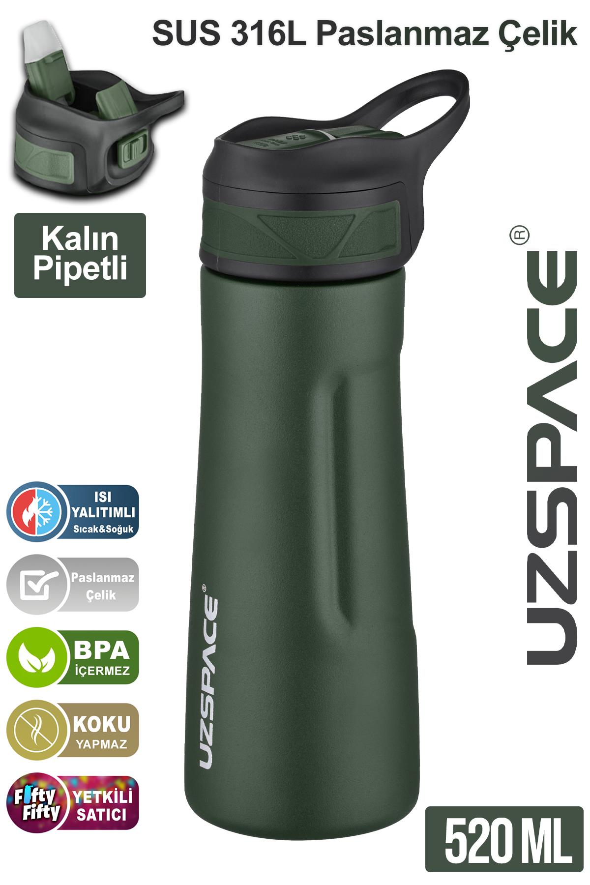 Uzspace Pipetli Çelik Termos 520 ml 4 farklı renk 12 saate kadar yalıtım