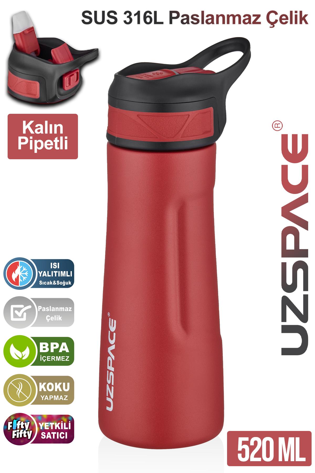 Uzspace Pipetli Çelik Termos 520 ml 4 farklı renk 12 saate kadar yalıtım