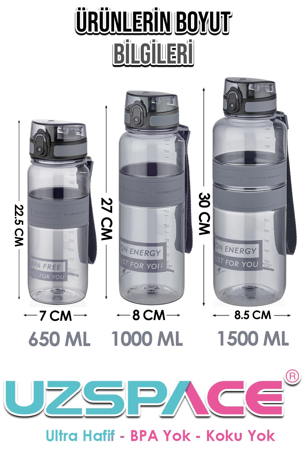 Uzspace Tritan Su Matarası 1500ml 1.5 Litre Mega Boy Yenilenen Renkler 