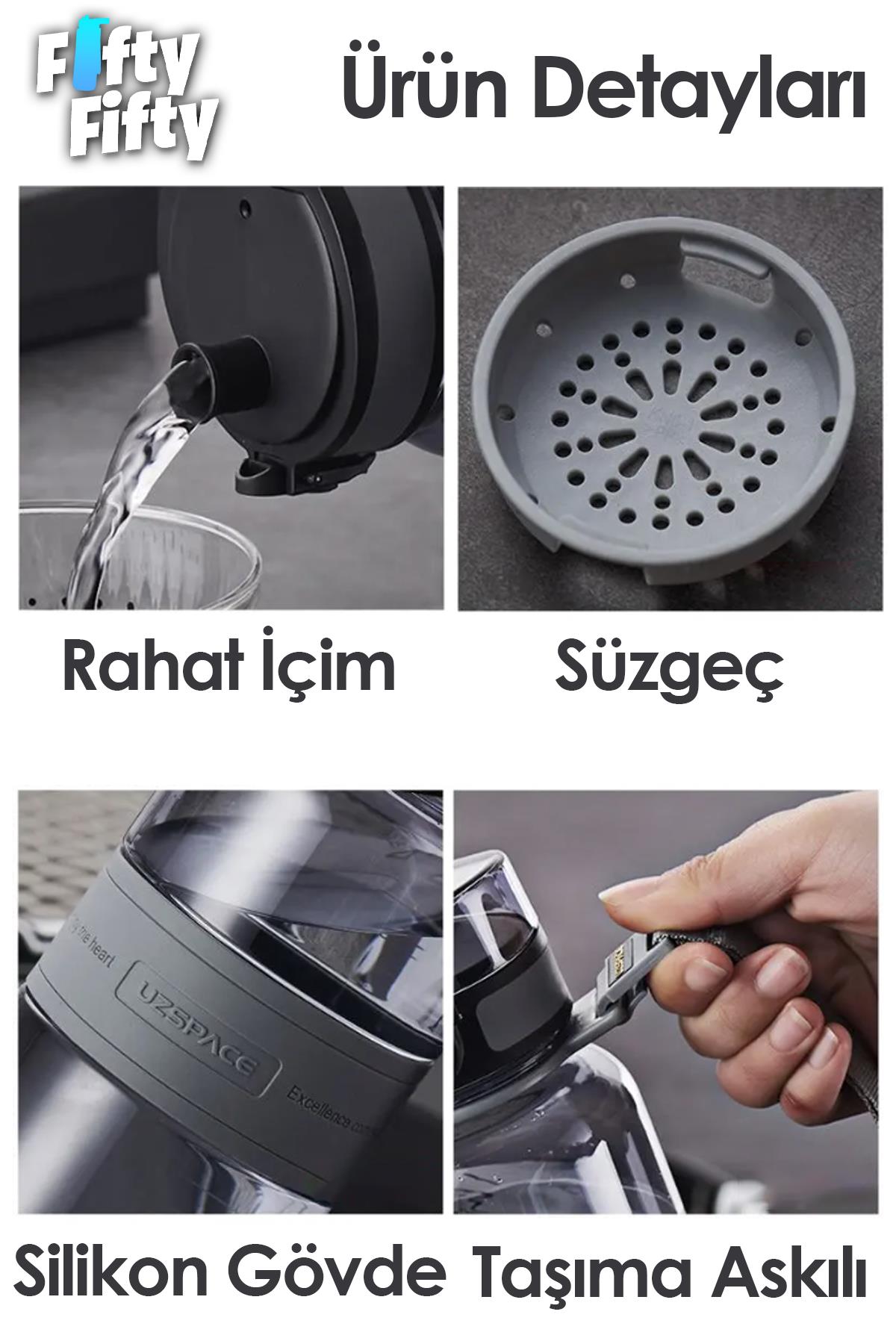 Uzspace Tritan Su Matarası 1500ml 1.5 Litre Mega Boy Yenilenen Renkler 
