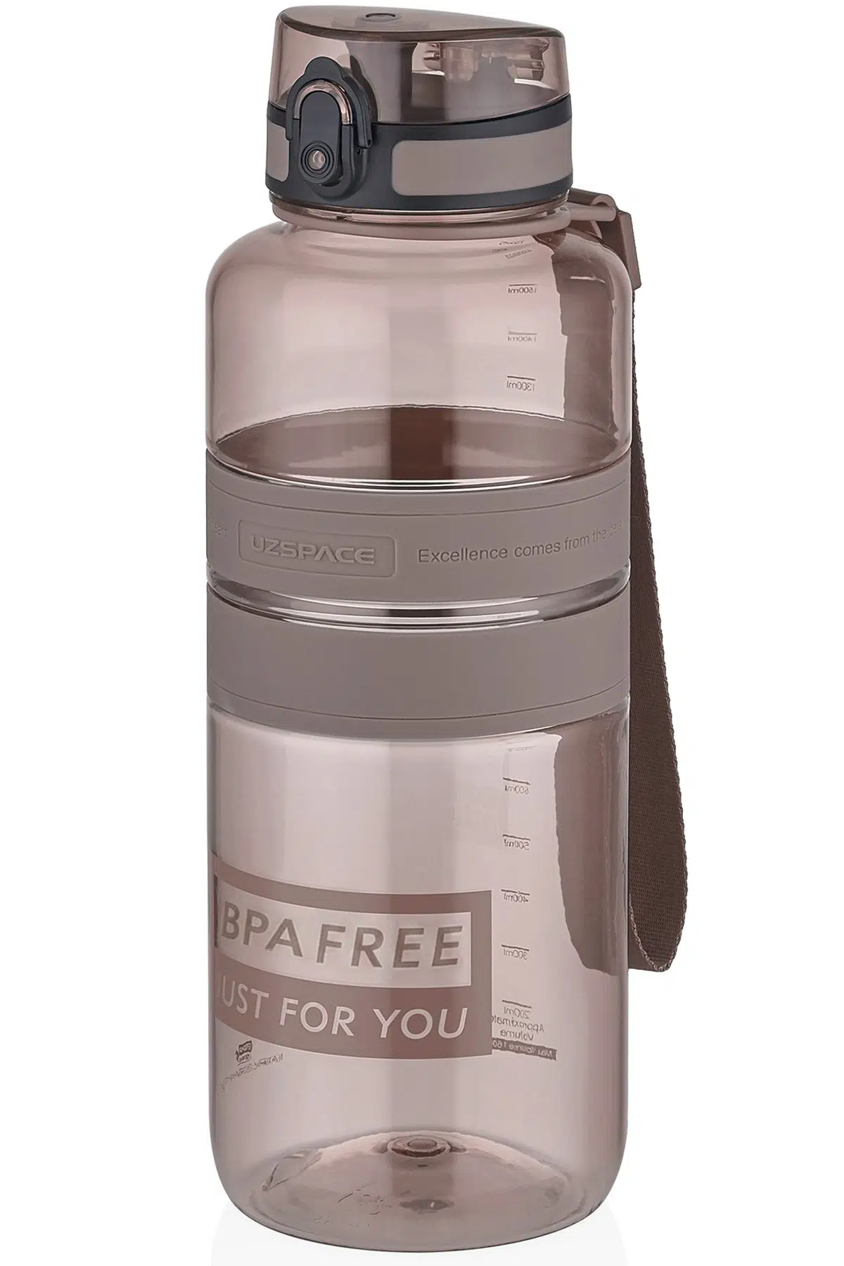 Uzspace Tritan Su Matarası 1500ml 1.5 Litre Mega Boy Yenilenen Renkler - Kahverengi