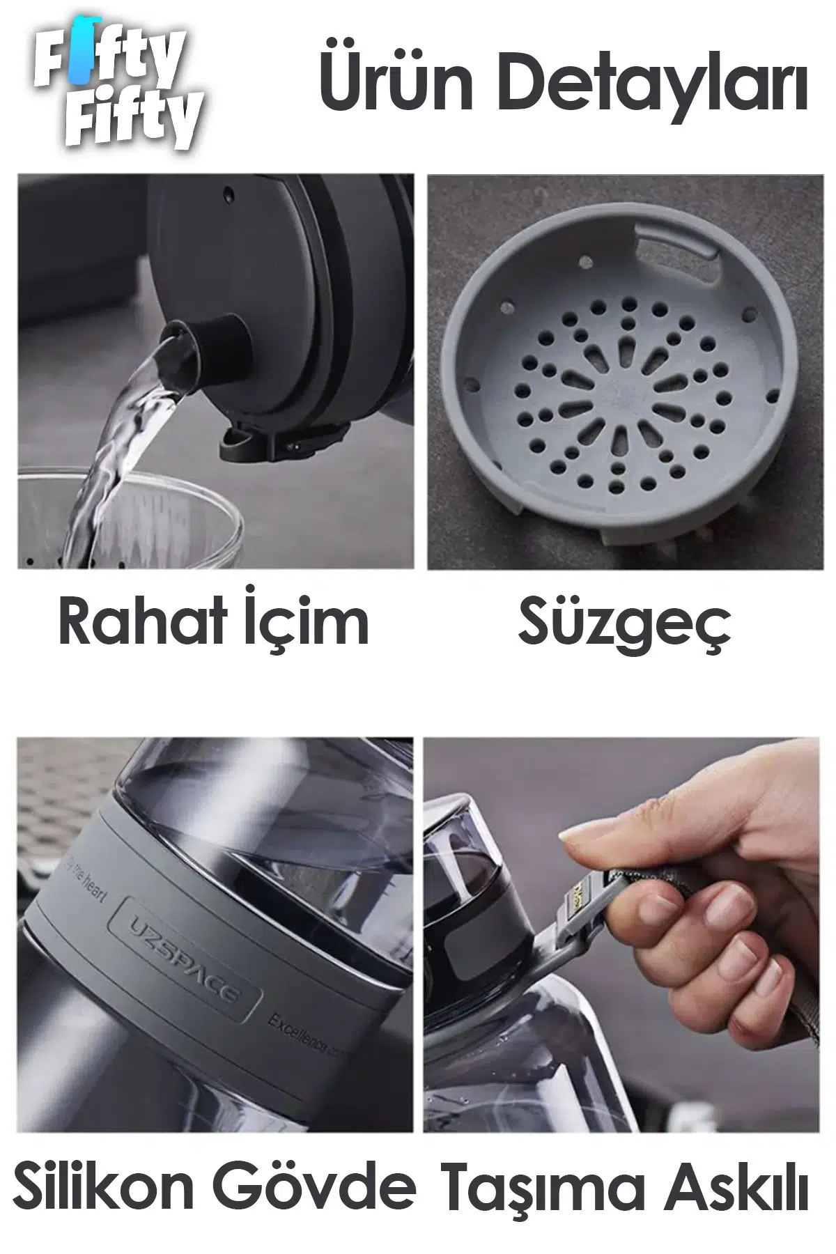 Uzspace Tritan Su Matarası 1500ml 1.5 Litre Mega Boy Yenilenen Renkler 
