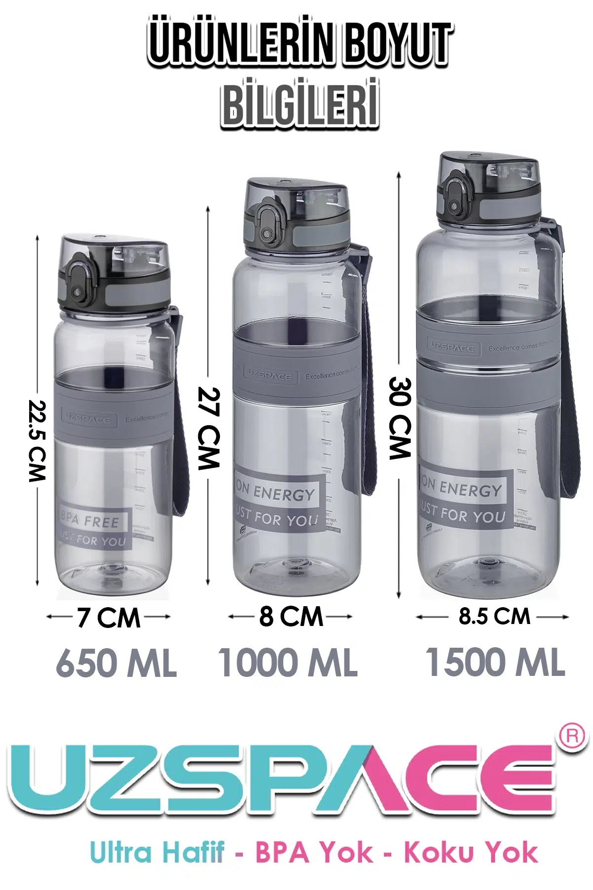 Uzspace Tritan Su Matarası 1500ml 1.5 Litre Mega Boy Yenilenen Renkler 