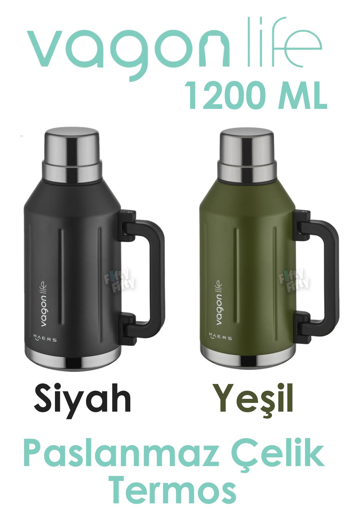 Vagonlife 1.2 Litre Bardaklı Kullanım Kulplu Paslanmaz Çelik Termos-FFVGN1004-1200ML